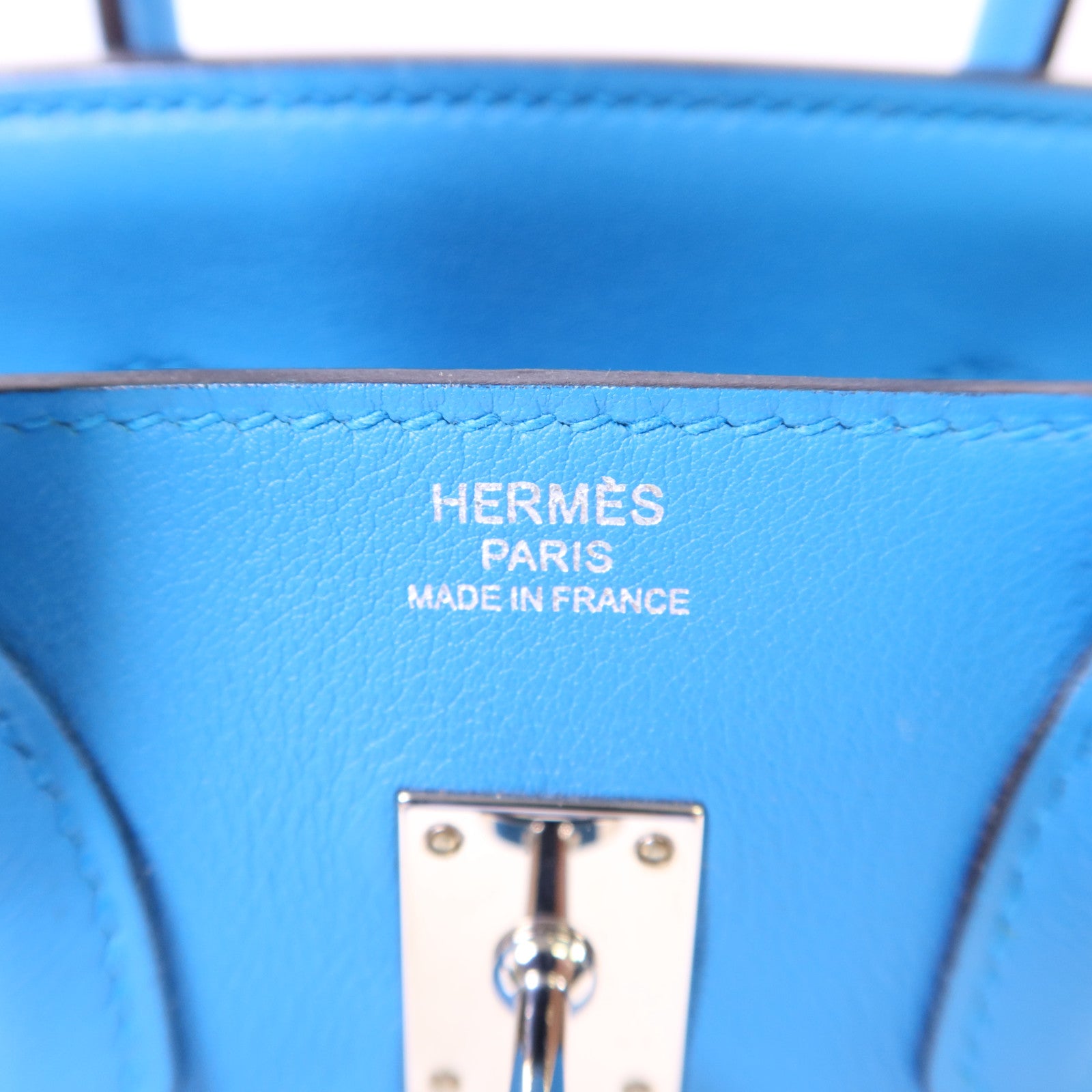 HERMES Swift皮革Birkin 25銀扣手挽袋Bleu Frida