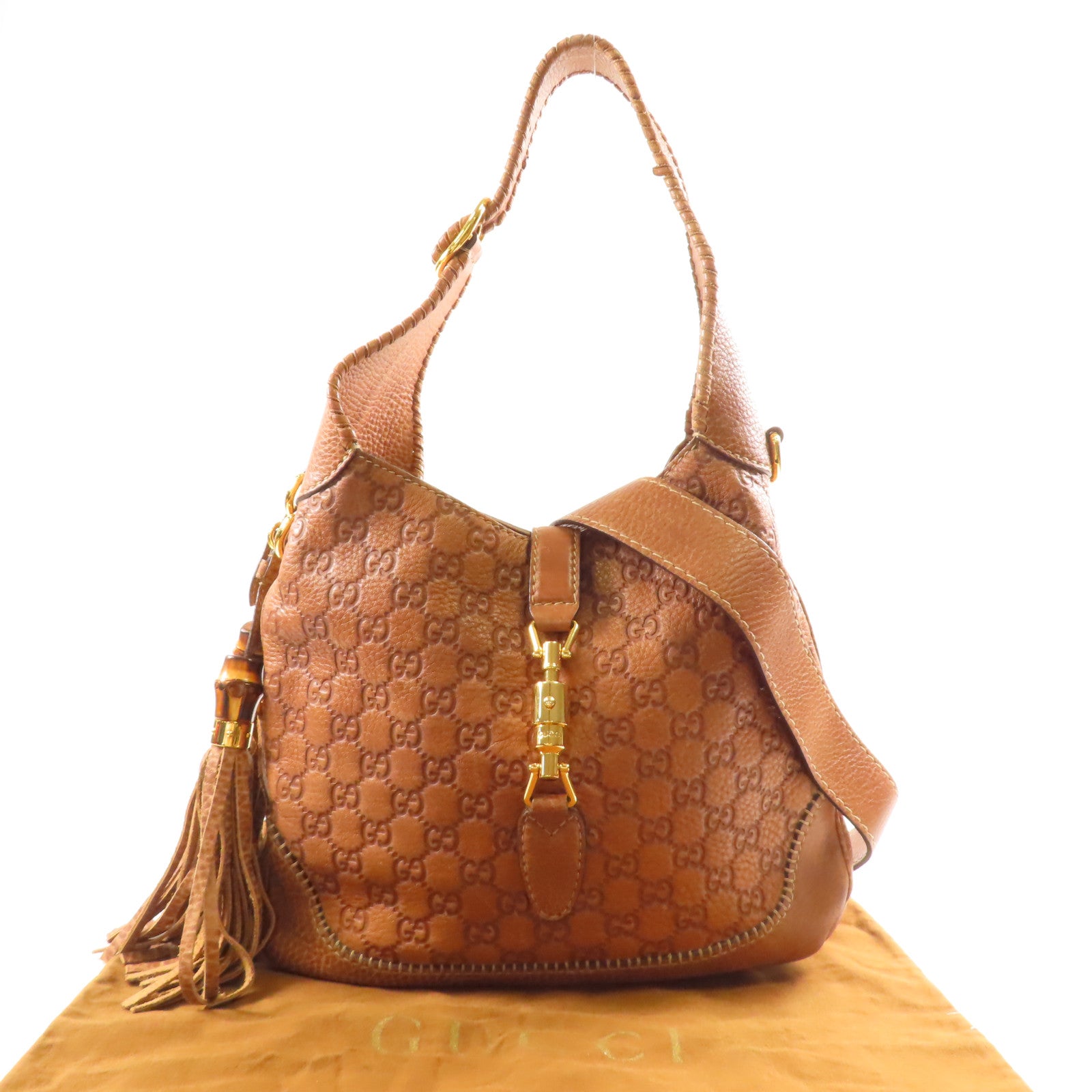 GUCCI GG GHW Jackie Bamboo 2 Way Shoulder Bag Handbag 219725 Leather Brown