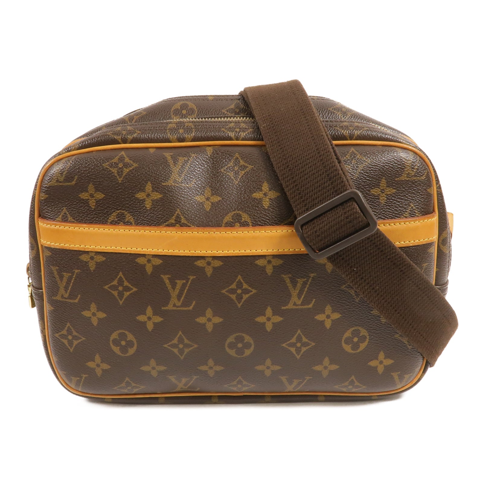 LOUIS VUITTON Monogram Reporter PM金扣肩背袋棕色