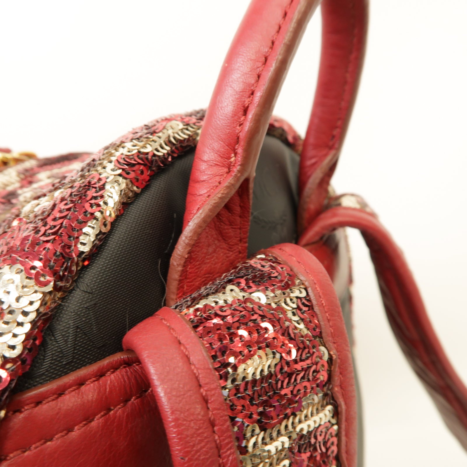 MCM 珠片Backpack金扣背包紅色