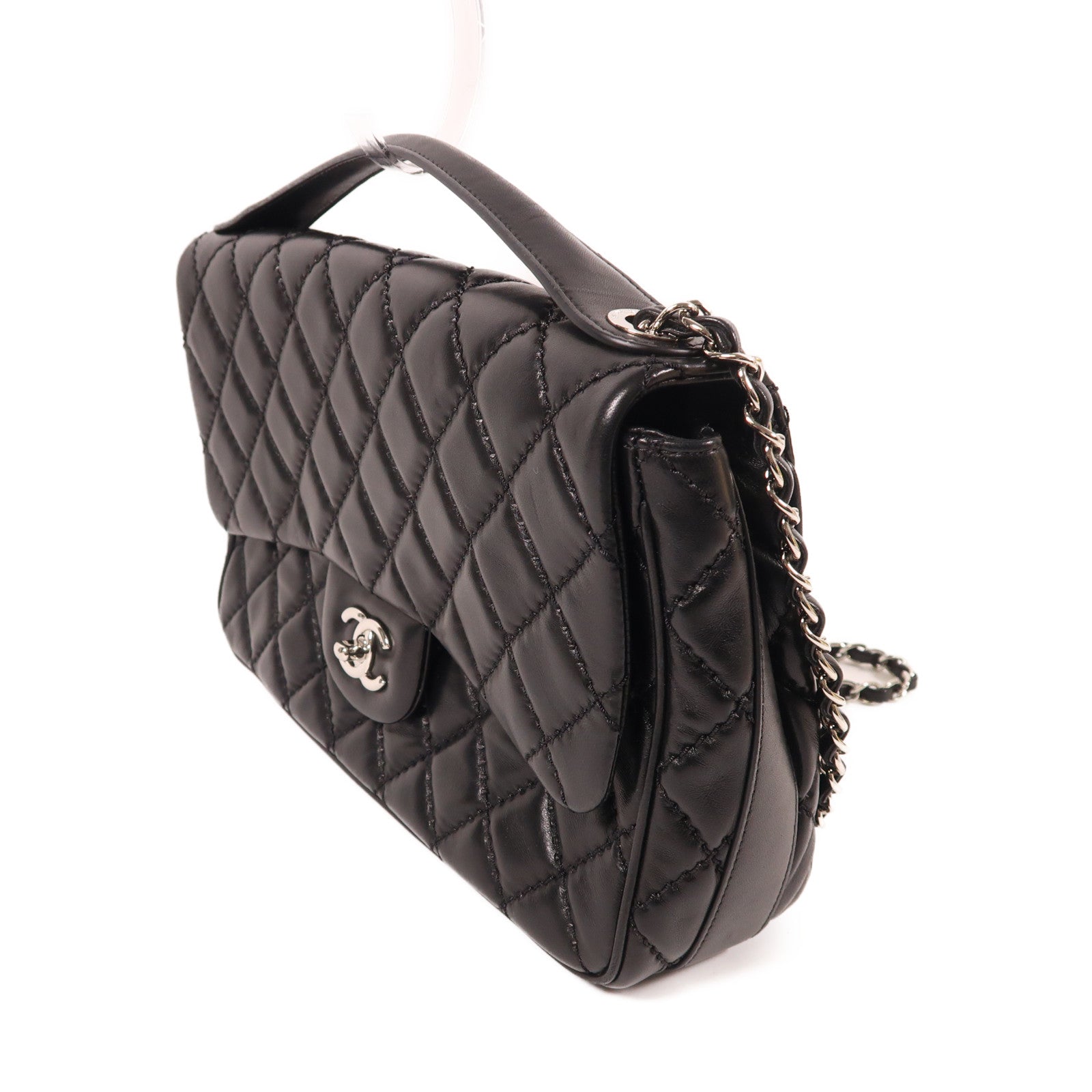 CHANEL CC SHW Shoulder Bag 2Way Handbag Lambskin Leather Black