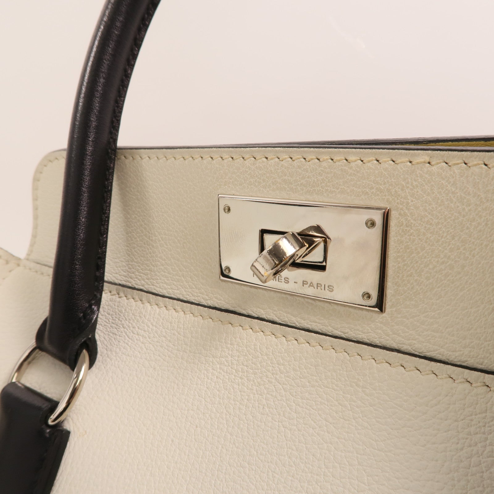 HERMES Evercolor皮革Toolbox 20銀扣手挽肩背兩用袋Blanc/Noir/Jaune Poussin