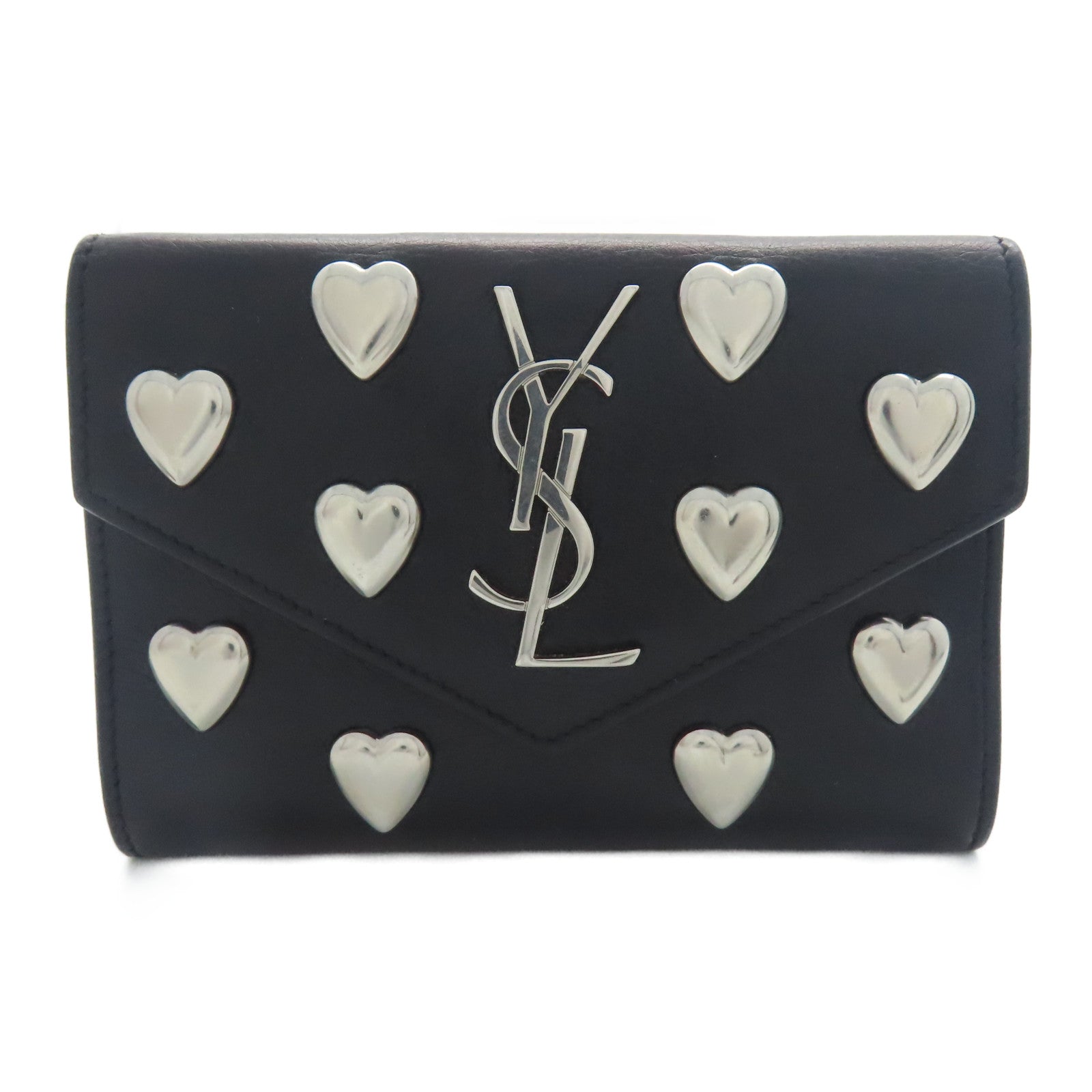 YVES SAINT LAURENT 牛皮皮革Card Case銀扣卡片包黑色