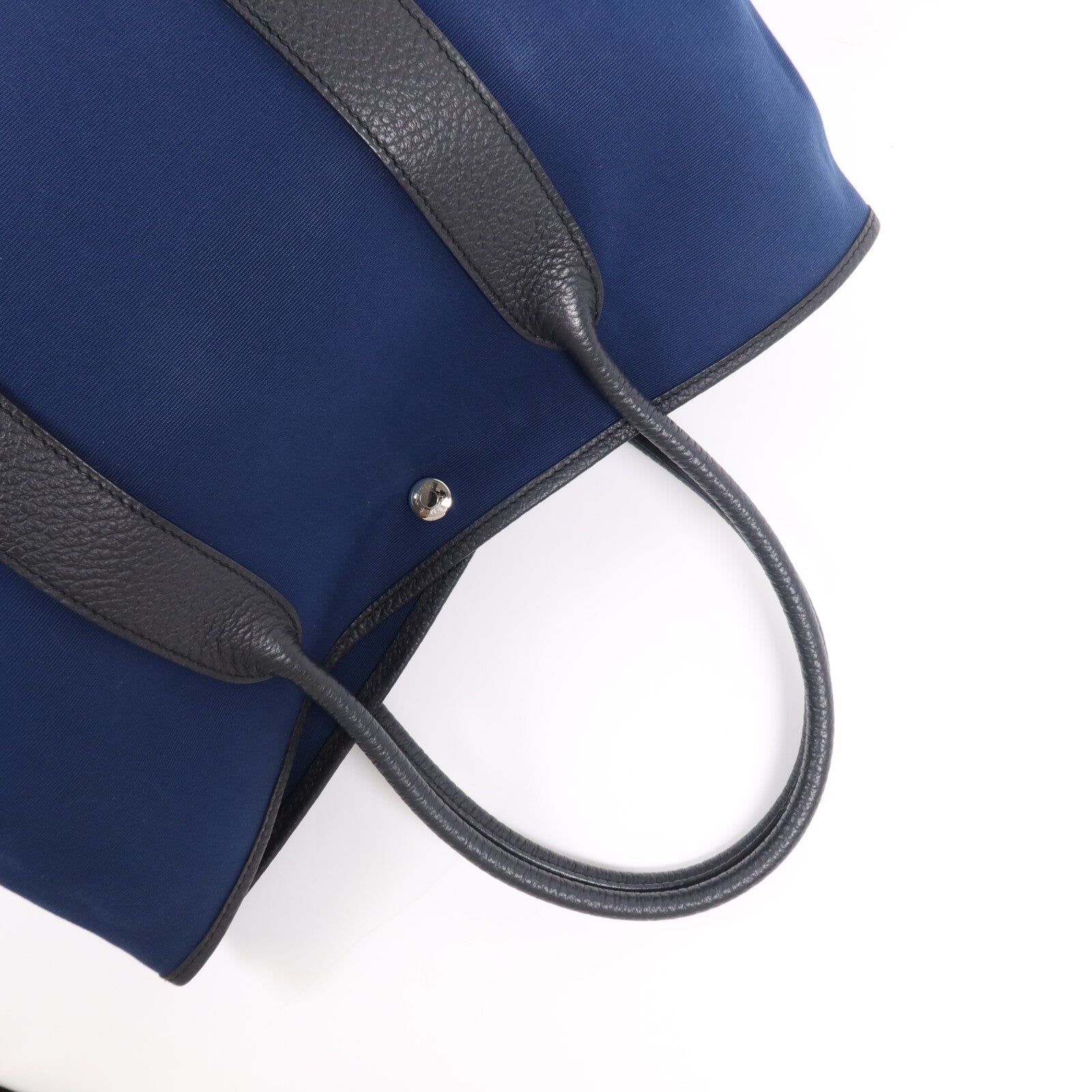 HERMES 帆布/皮革Garden Party PM銀扣手挽袋Leder Blue