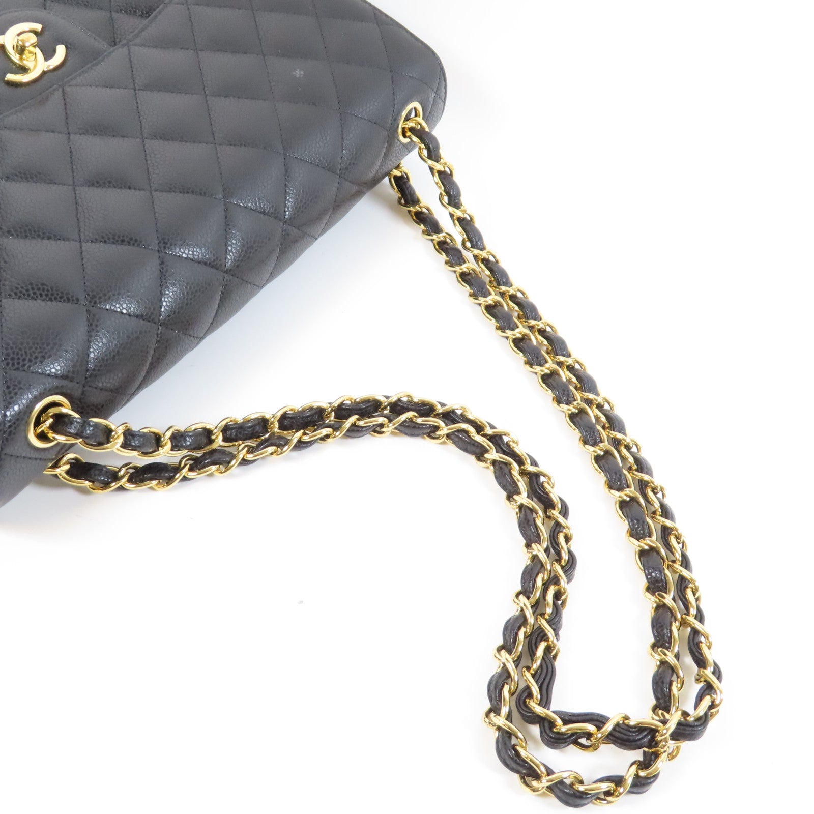 CHANEL 【清倉大減價】菱格Caviar皮革Classic Shoulder Bag金扣鏈帶肩背袋黑色