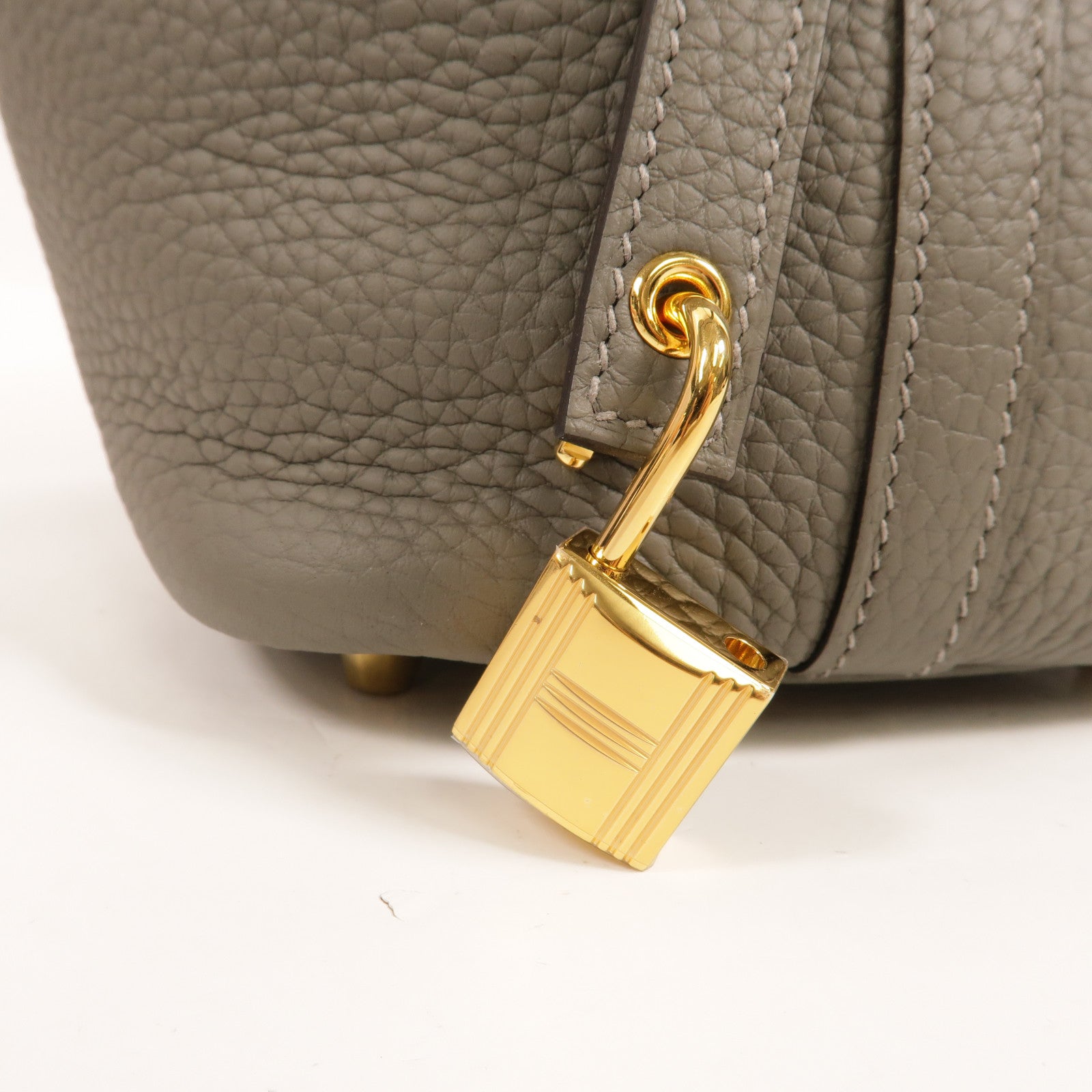 HERMES Clemence皮革Picotin PM手挽袋Gris Meyer
