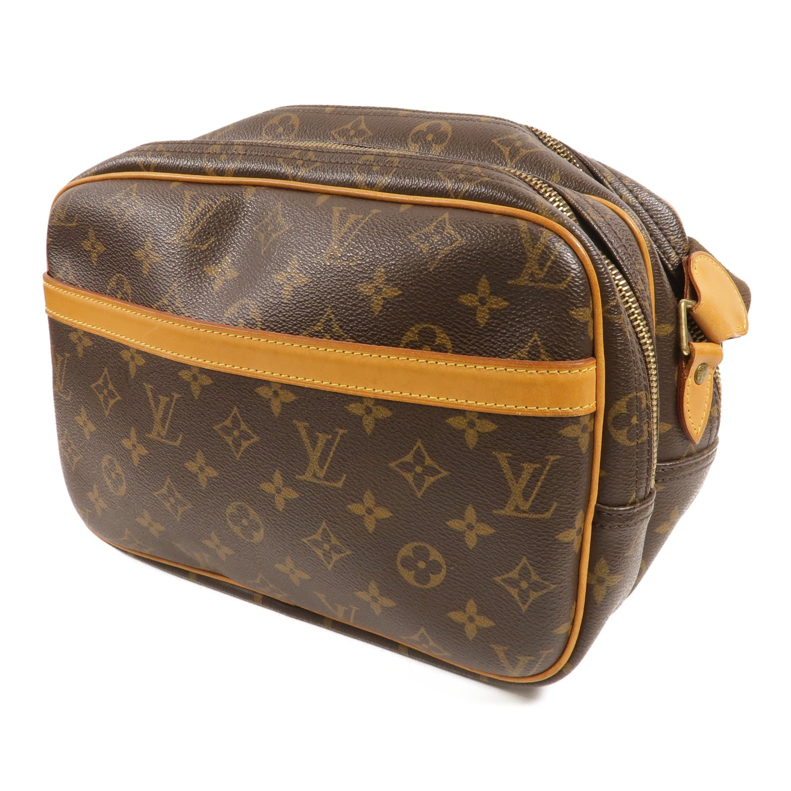 LOUIS VUITTON Monogram Reporter PM金扣肩背袋棕色