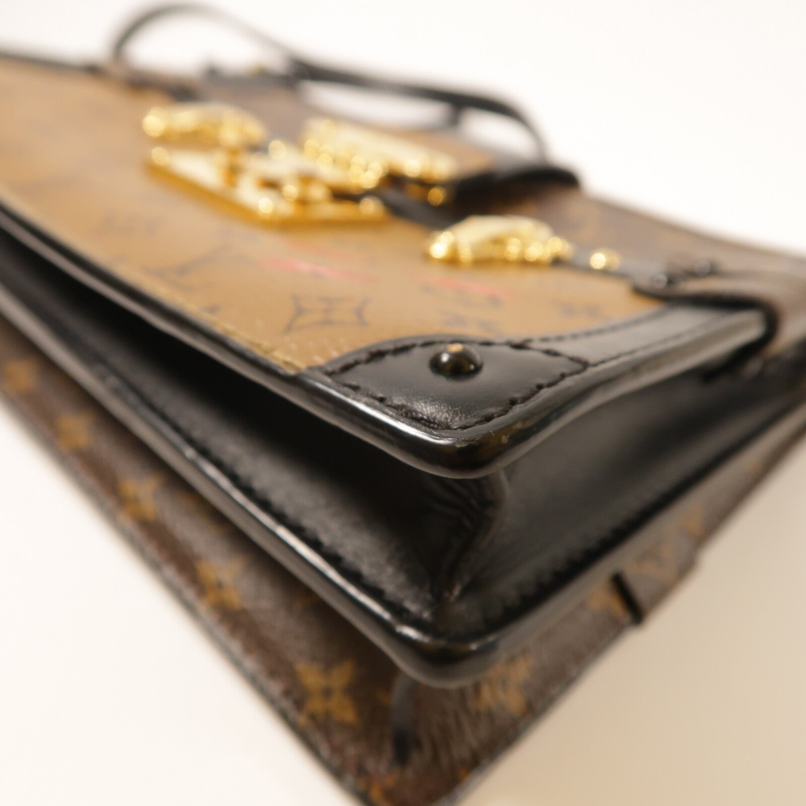 LOUIS VUITTON Monogram Reverse Trunk Clutch金扣肩背袋棕色