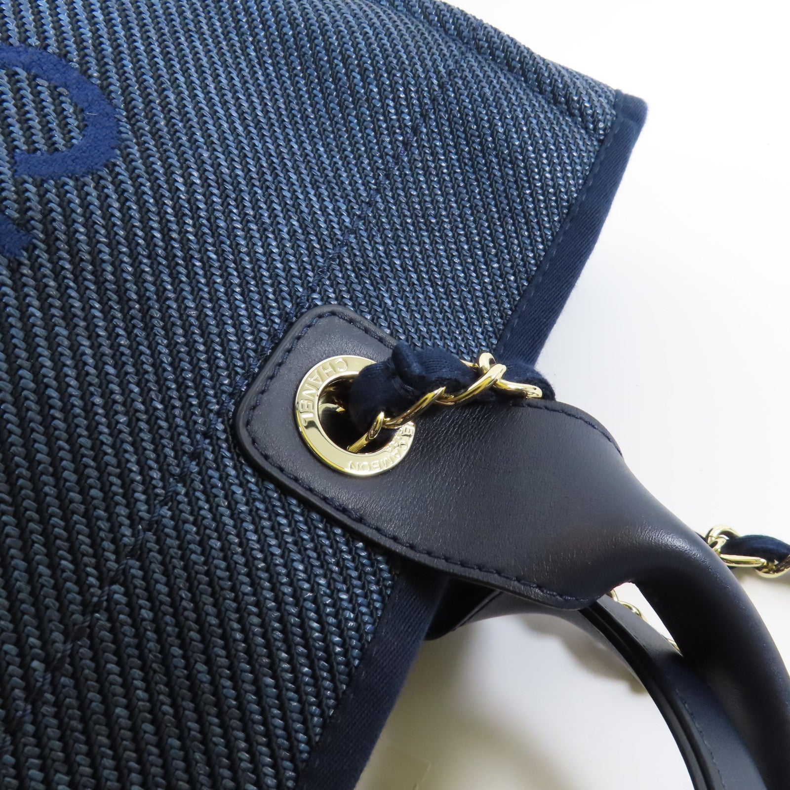 CHANEL 牛皮皮革/帆布Deauville金扣手挽肩背兩用袋