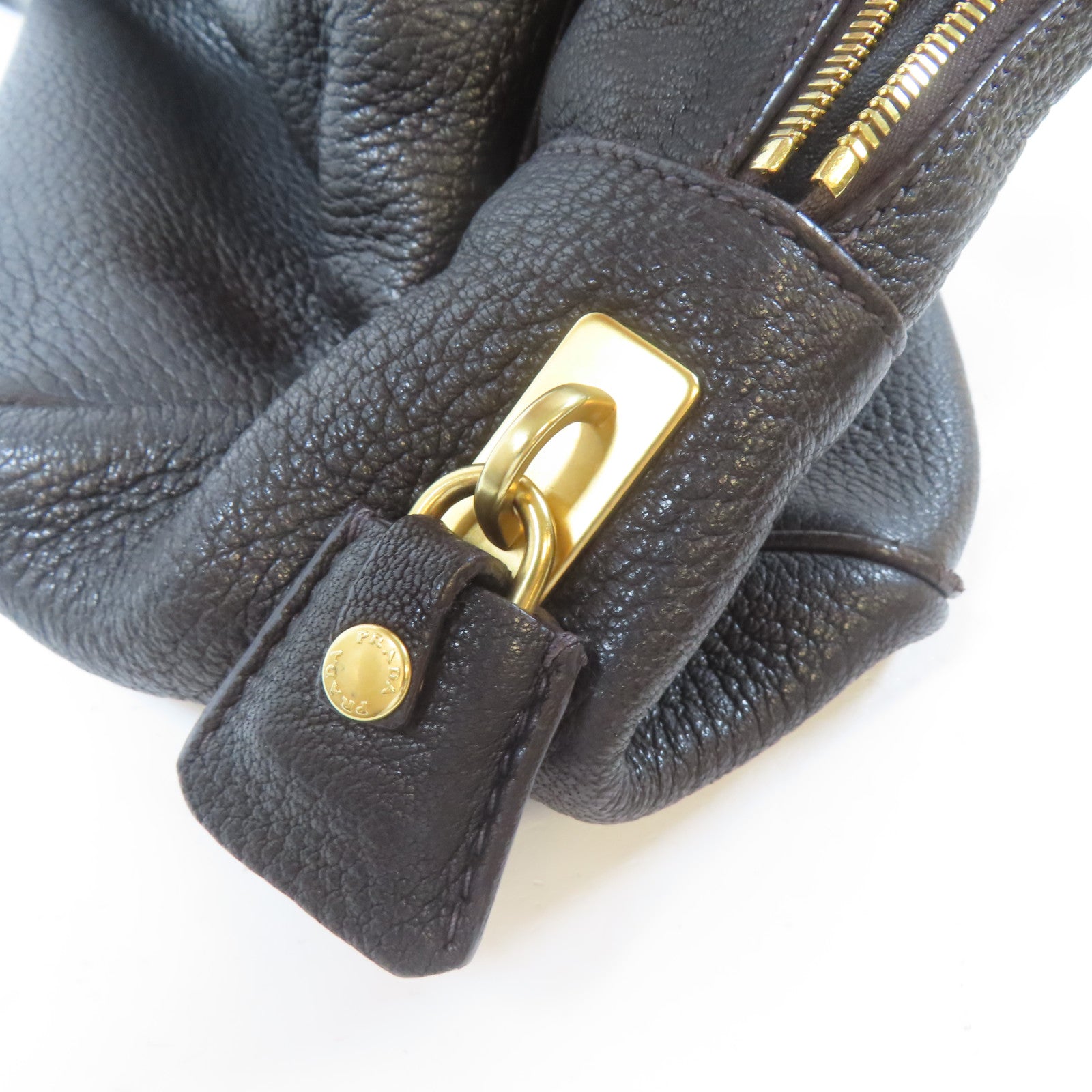 PRADA 牛皮皮革Hand Bag金扣手挽袋啡色