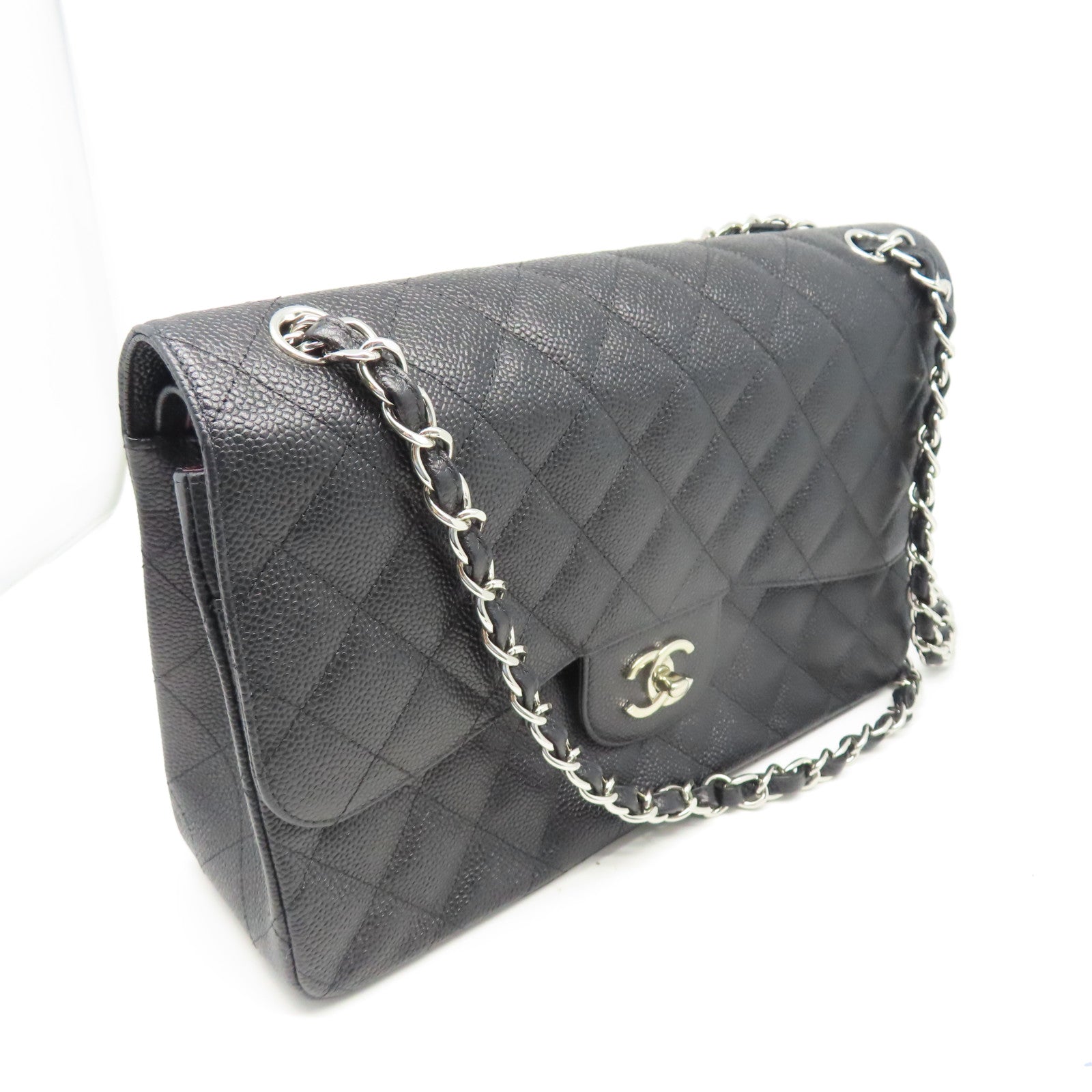 CHANEL 【清倉大減價】菱格Caviar皮革Chain Shoulder金扣鏈帶肩背袋黑色