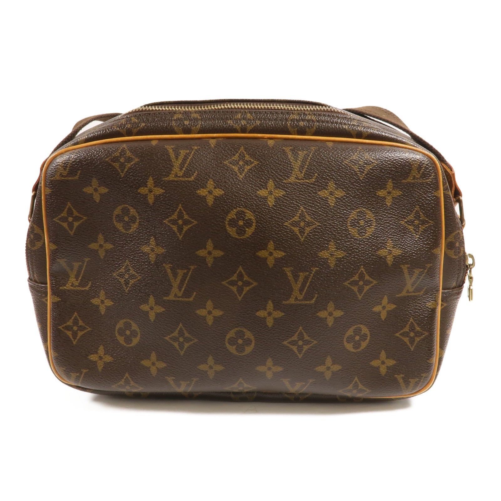 LOUIS VUITTON Monogram Reporter PM金扣肩背袋棕色