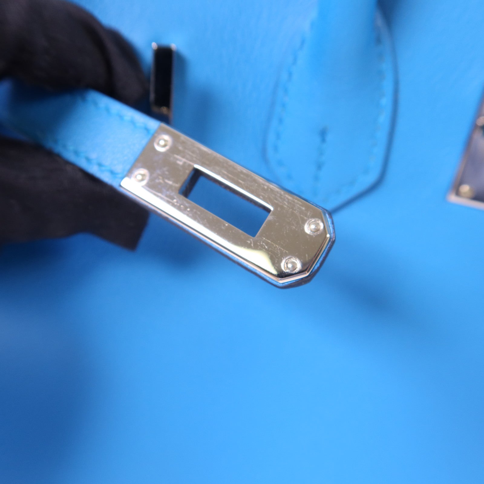 HERMES Swift皮革Birkin 25銀扣手挽袋Bleu Frida