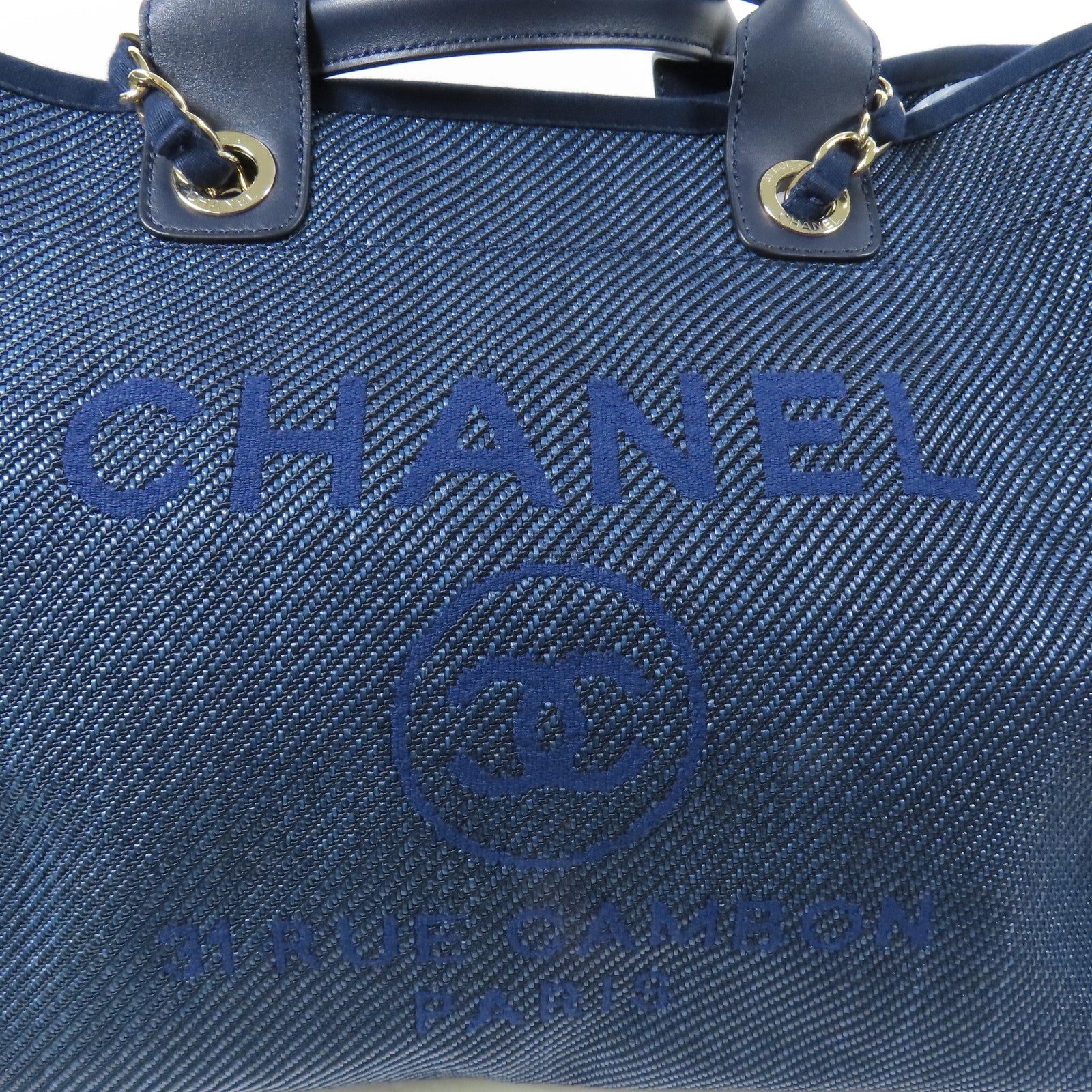 CHANEL 牛皮皮革/帆布Deauville金扣手挽肩背兩用袋