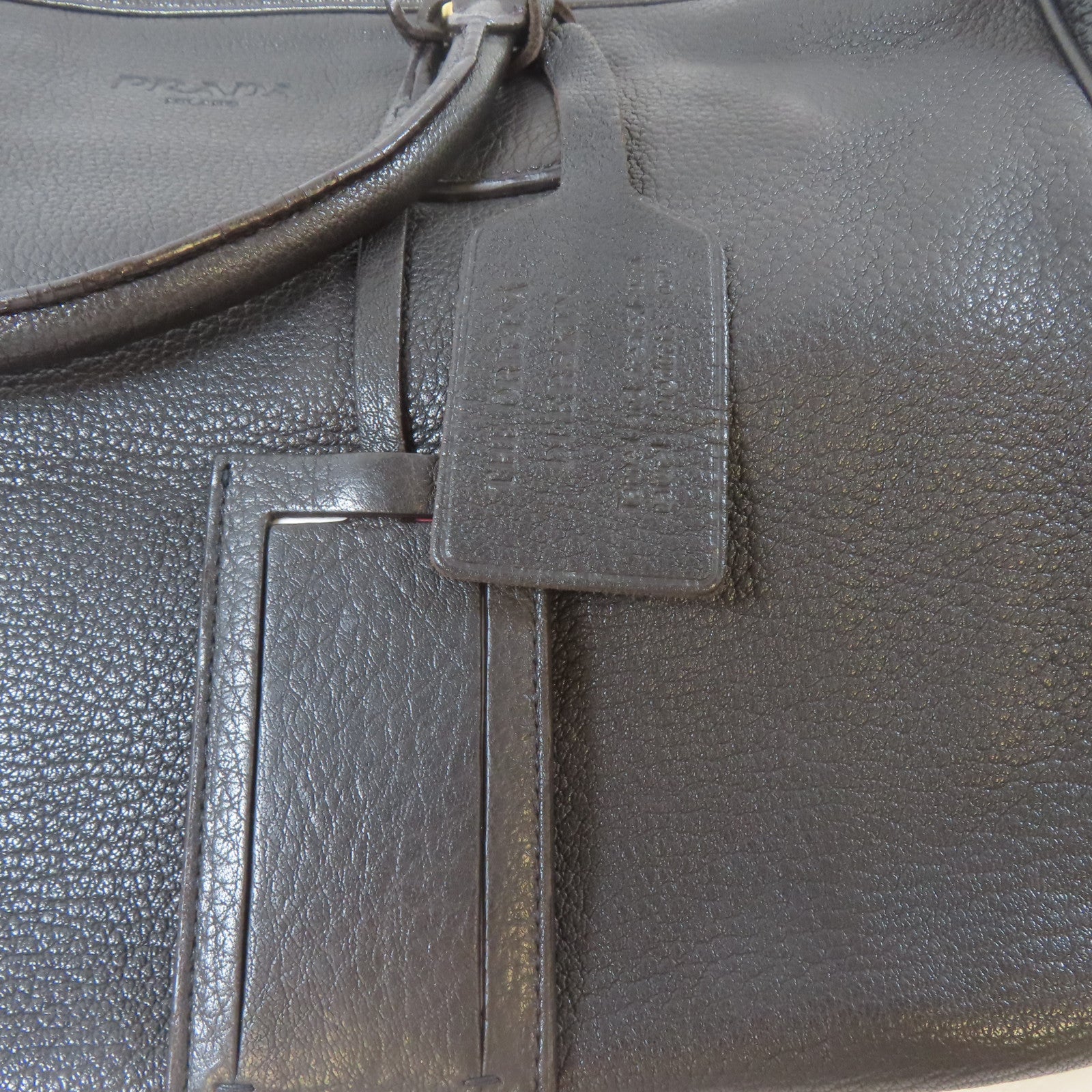 PRADA 牛皮皮革Hand Bag金扣手挽袋啡色