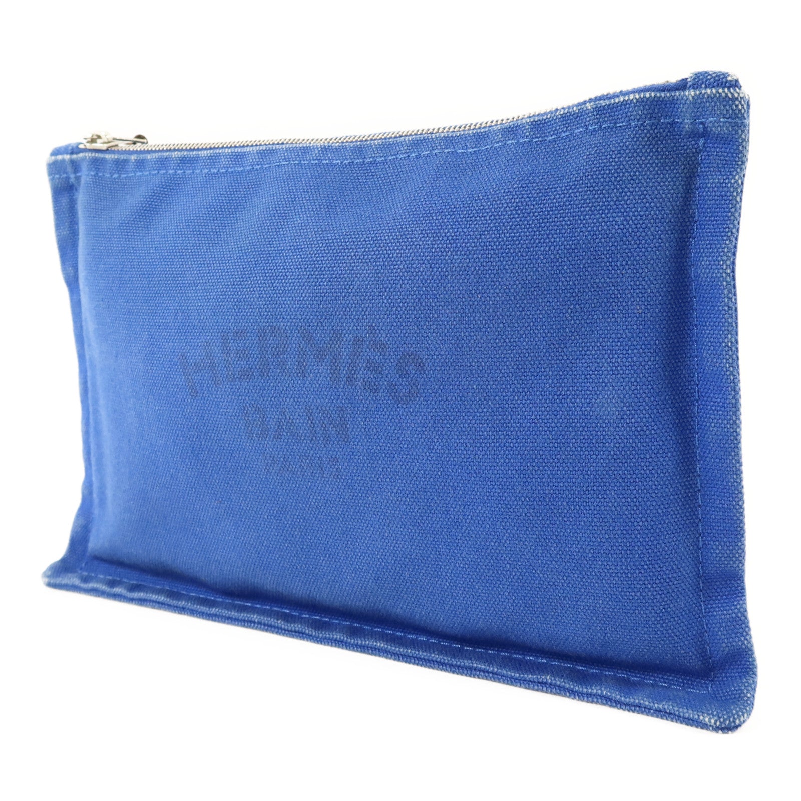 HERMES 帆布Trousse Flat Pouch銀扣小袋