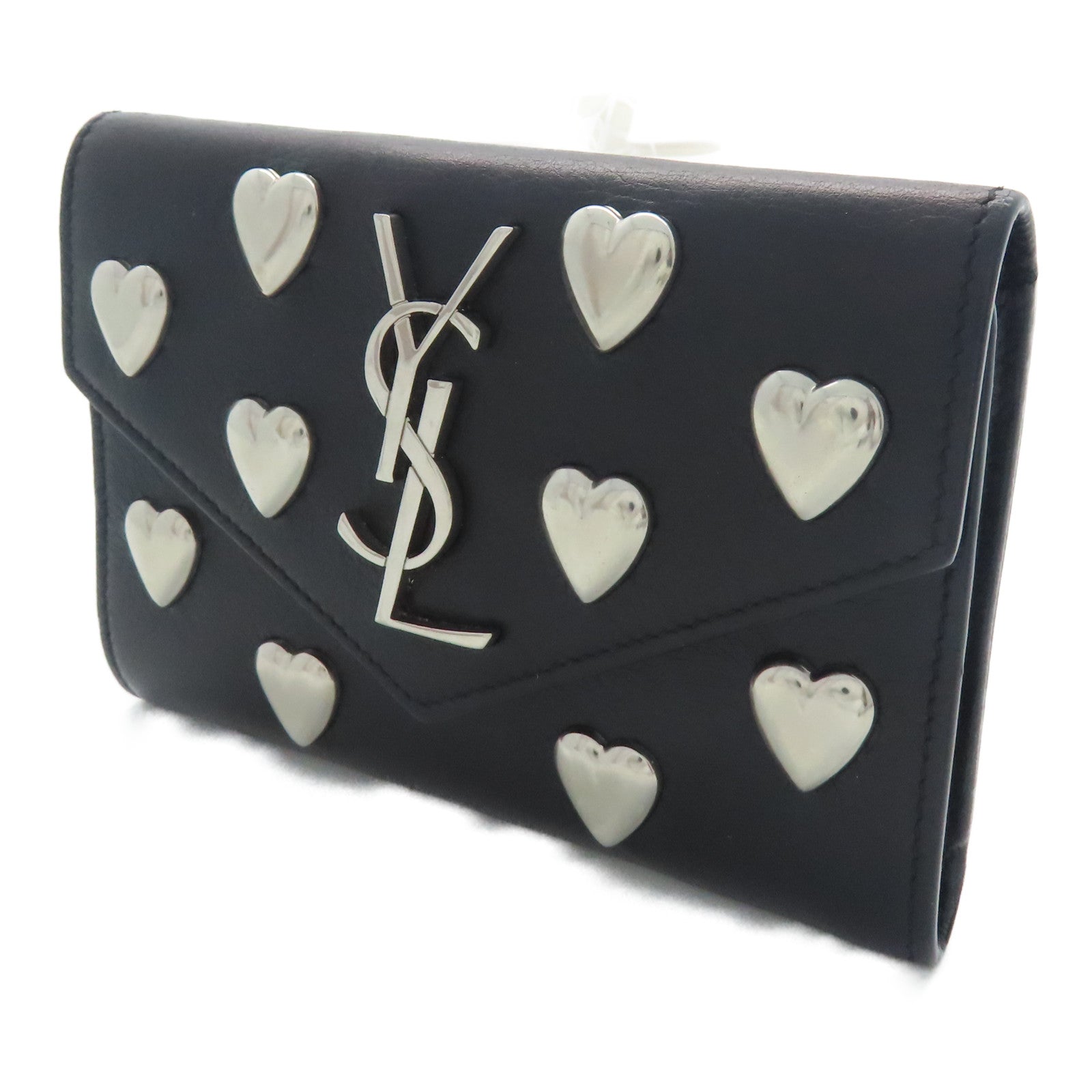 YVES SAINT LAURENT 牛皮皮革Card Case銀扣卡片包黑色