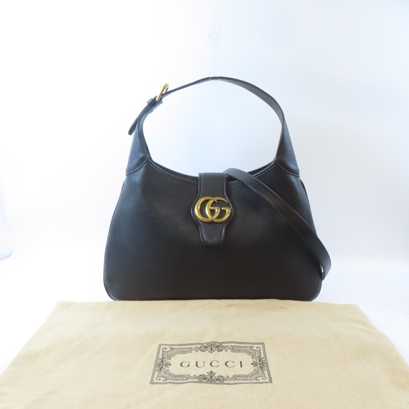 GUCCI 牛皮皮革Aphrodite Shoulder Bag金扣手挽肩背兩用袋黑色