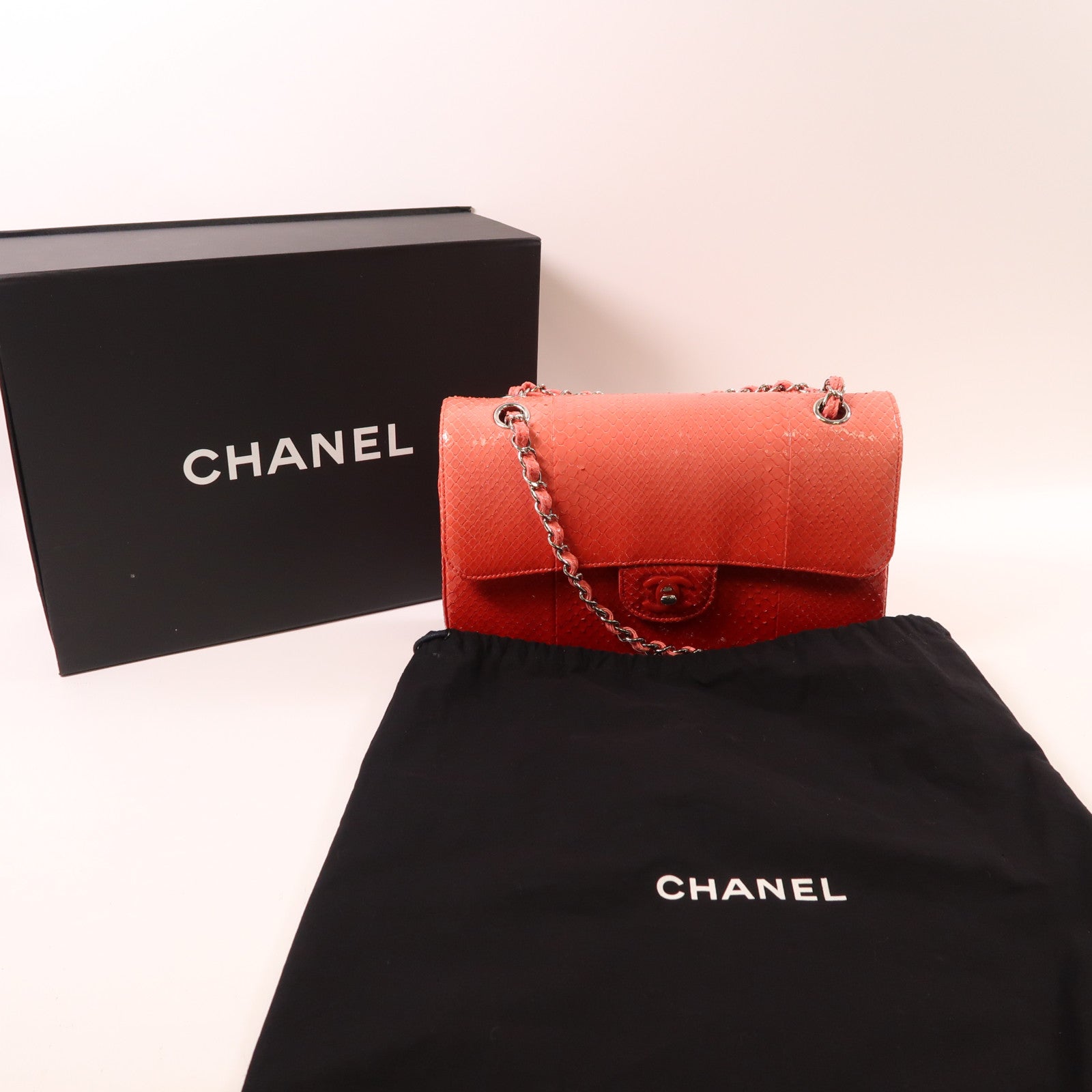 CHANEL 蛇皮皮革Classic 25銀扣鏈帶手挽肩背兩用袋