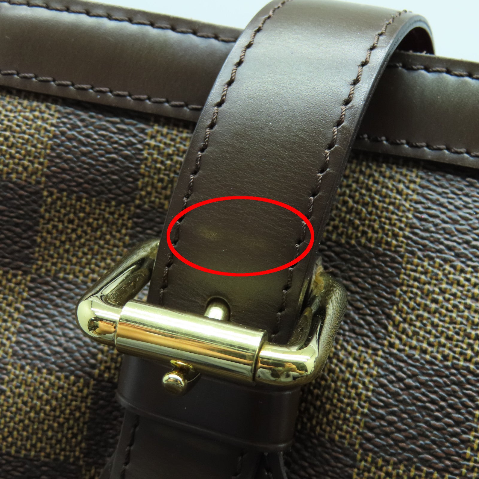 LOUIS VUITTON Damier Hampstead MM金扣手挽袋棕色/红色