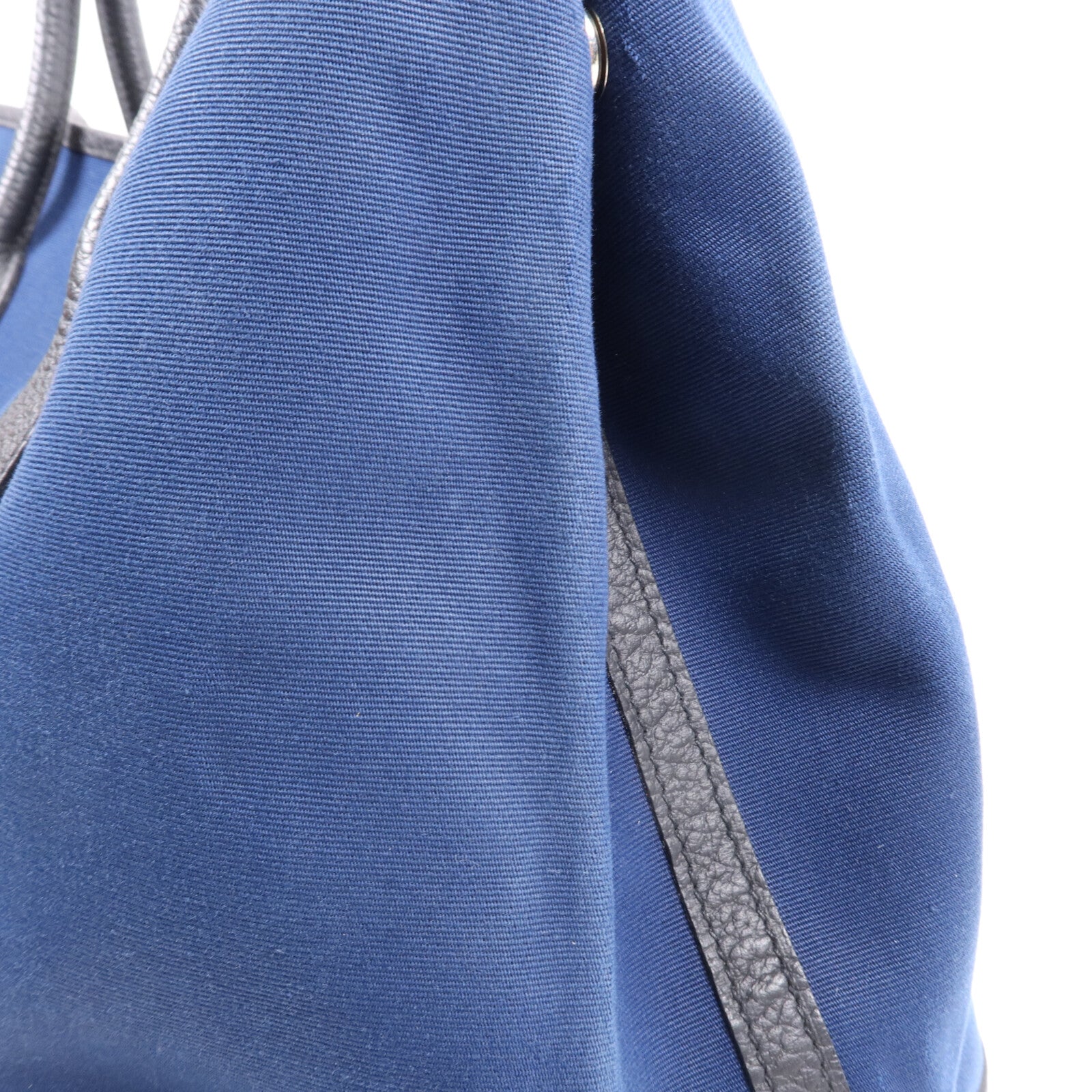 HERMES 帆布/皮革Garden Party PM銀扣手挽袋Leder Blue