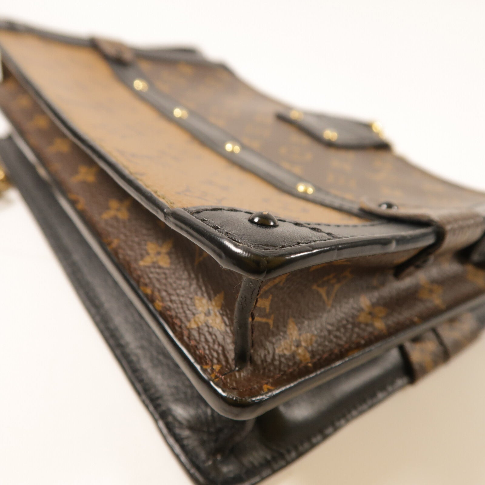 LOUIS VUITTON Monogram Reverse Trunk Clutch金扣肩背袋棕色