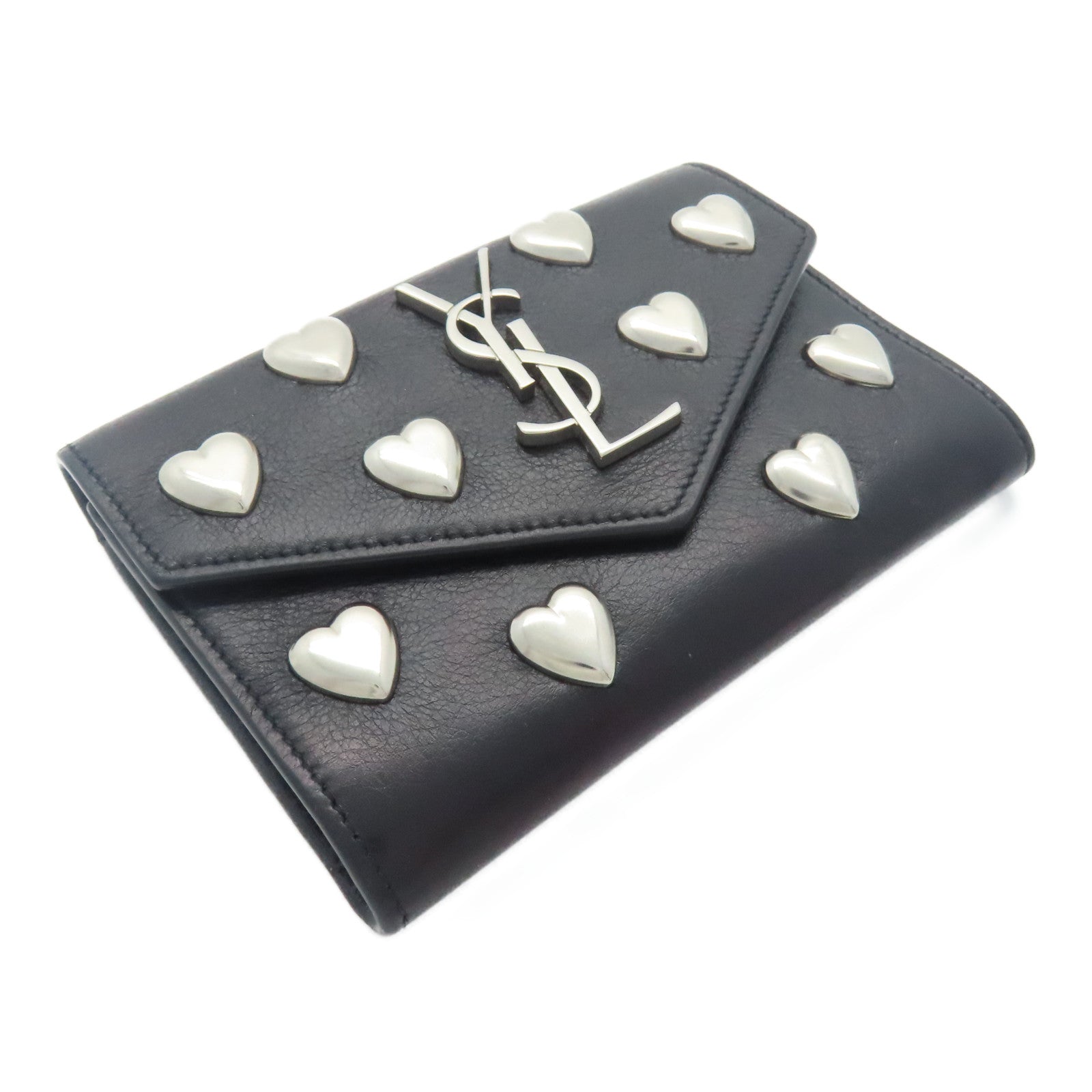 YVES SAINT LAURENT 牛皮皮革Card Case銀扣卡片包黑色
