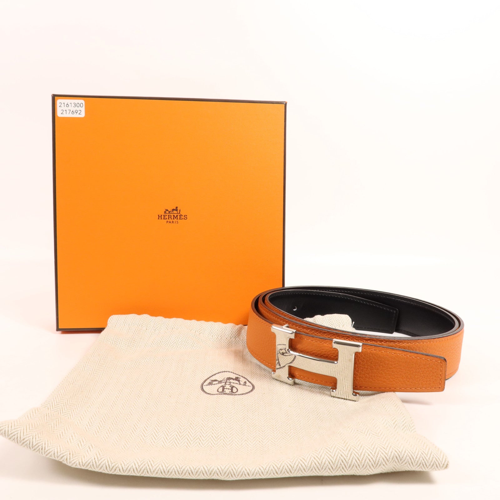HERMES Clemence皮革Belt 105cm銀扣皮帶Orange