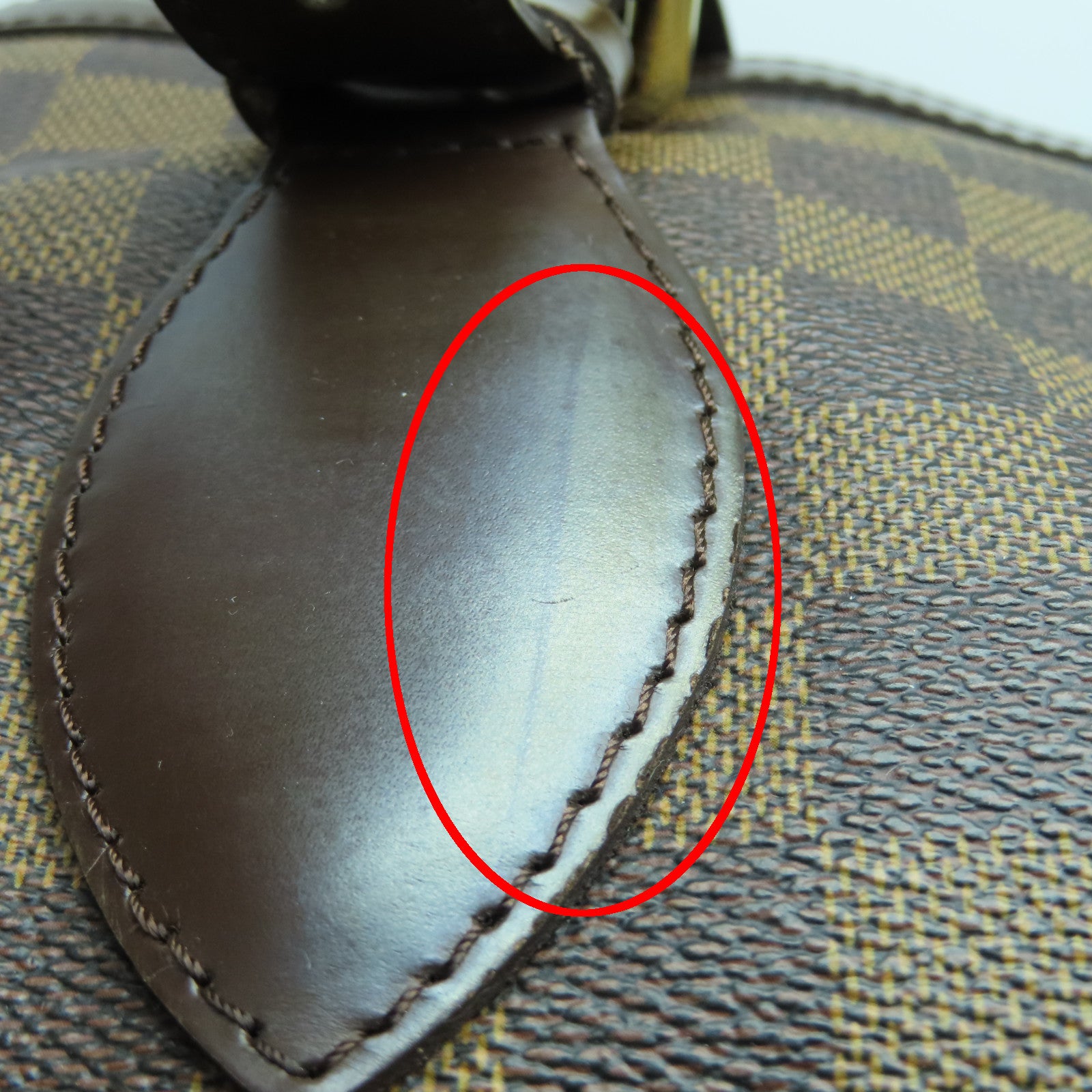 LOUIS VUITTON Damier Hampstead MM金扣手挽袋棕色/红色
