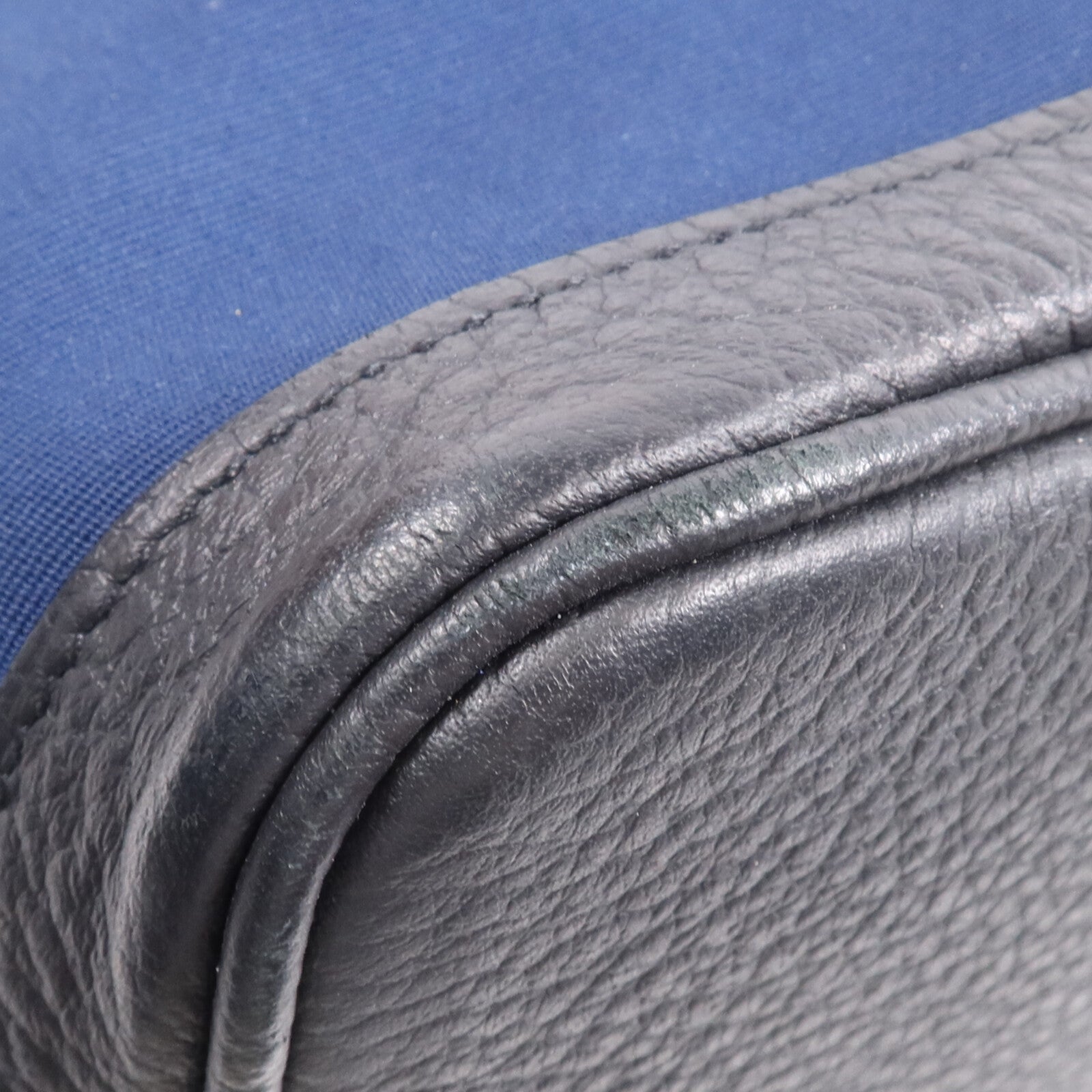 HERMES 帆布/皮革Garden Party PM銀扣手挽袋Leder Blue