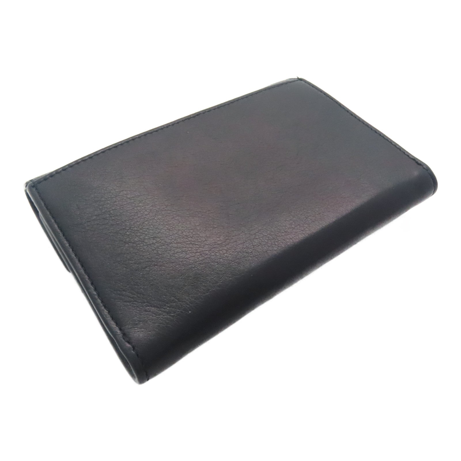 YVES SAINT LAURENT 牛皮皮革Card Case銀扣卡片包黑色