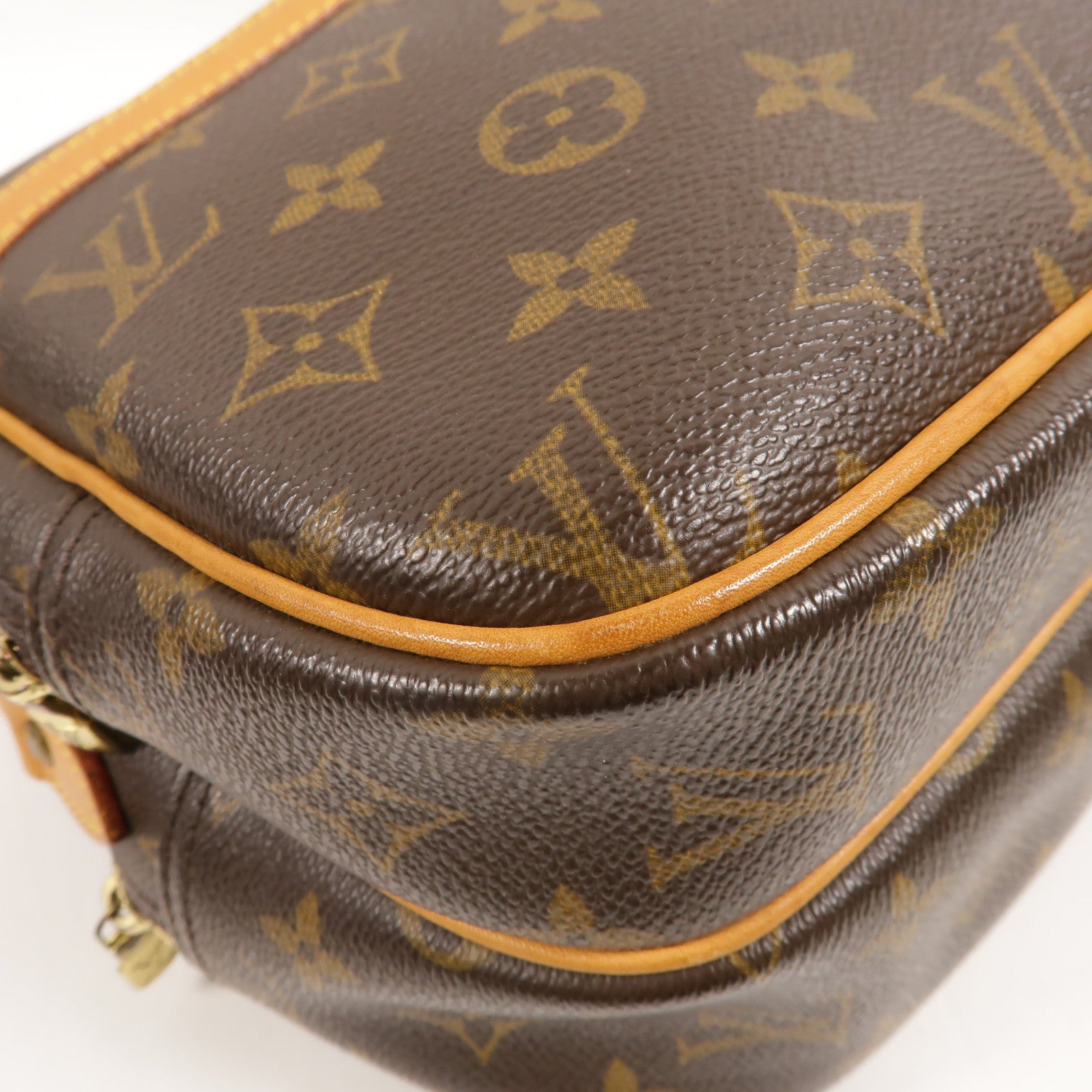 LOUIS VUITTON Monogram Reporter PM金扣肩背袋棕色