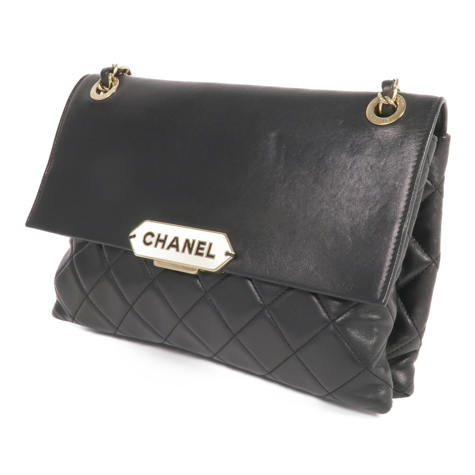 CHANEL 羊皮皮革Chain Shoulder金扣鏈帶肩背袋
