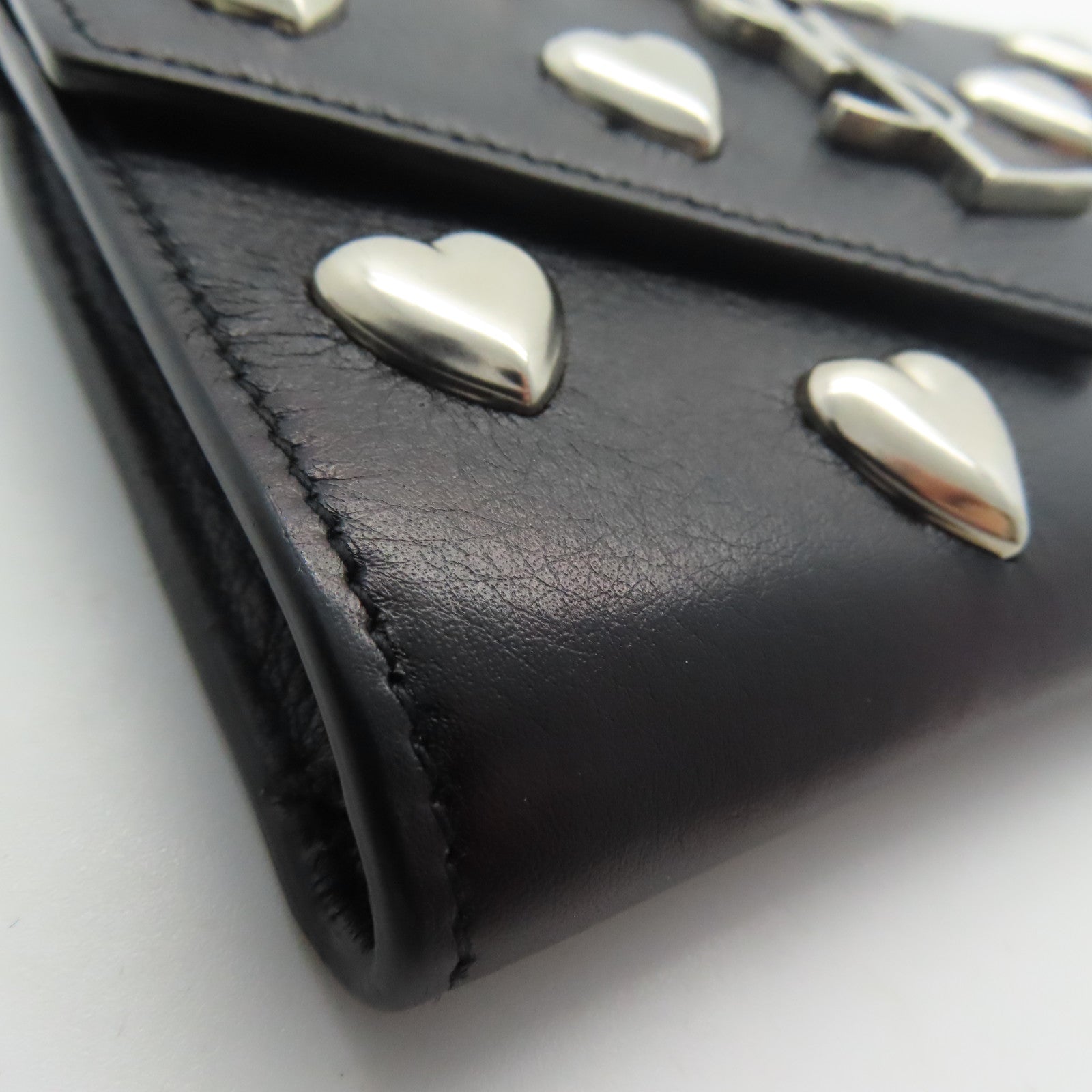 YVES SAINT LAURENT 牛皮皮革Card Case銀扣卡片包黑色