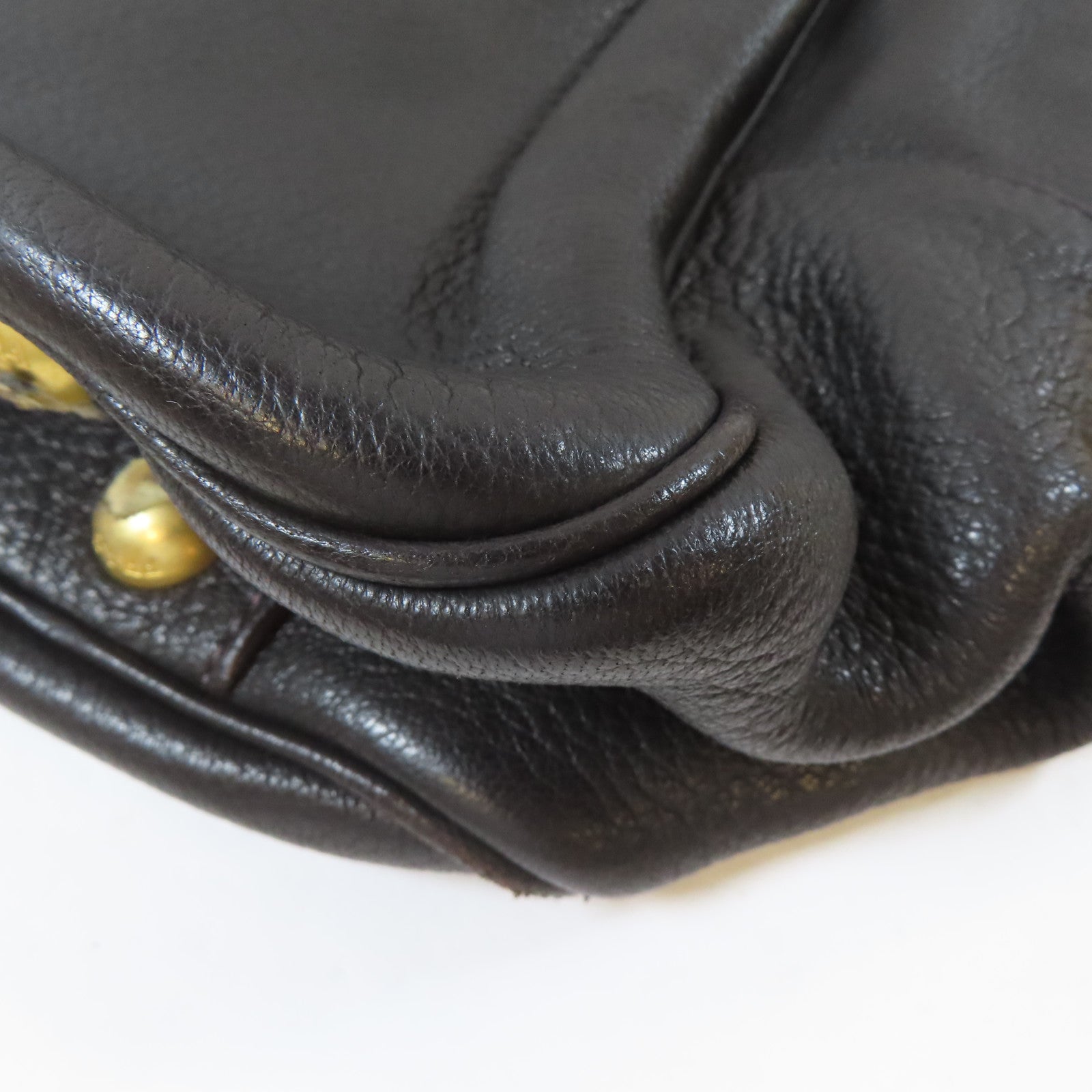 PRADA 牛皮皮革Hand Bag金扣手挽袋啡色