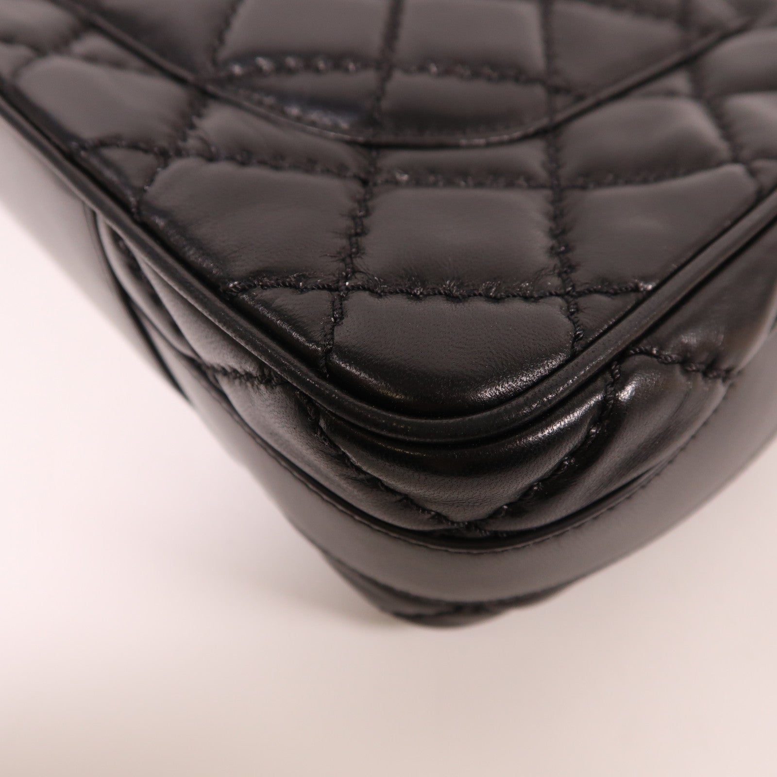 CHANEL CC SHW Shoulder Bag 2Way Handbag Lambskin Leather Black