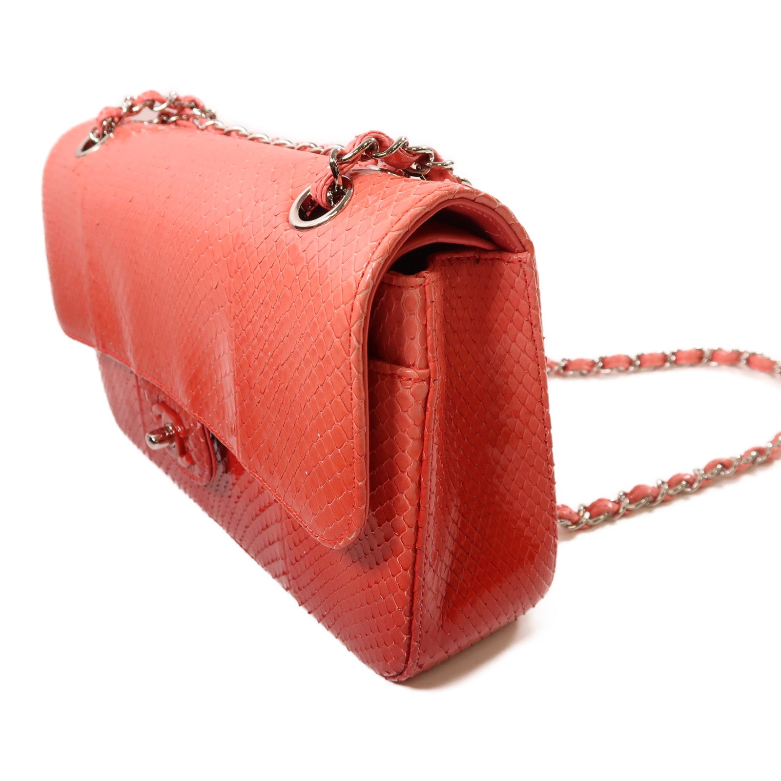 CHANEL 蛇皮皮革Classic 25銀扣鏈帶手挽肩背兩用袋