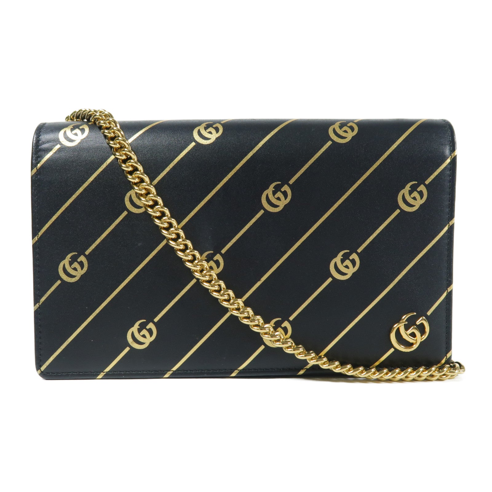 GUCCI GG GHW Chain Shoulder Bag Calfskin Leather Black