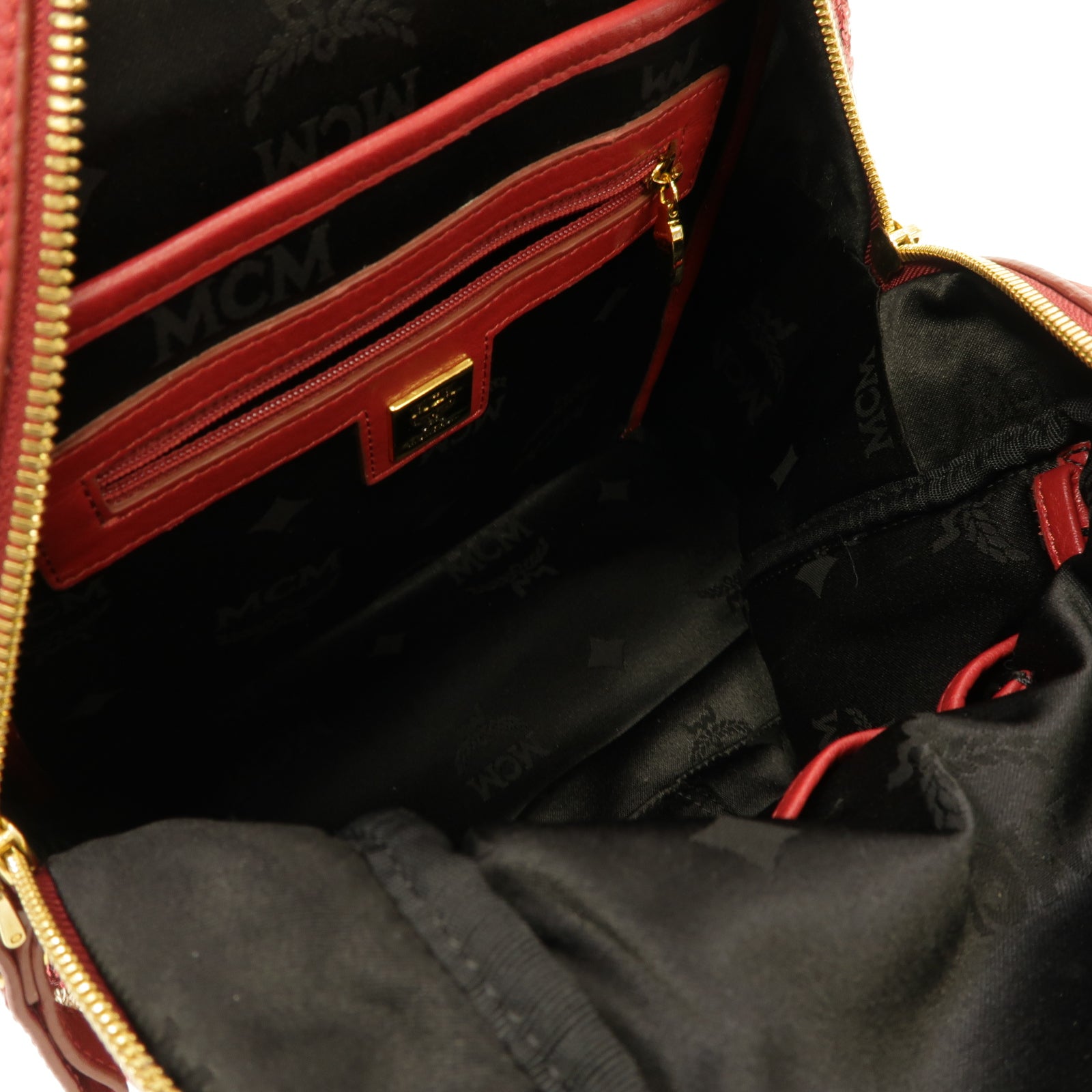 MCM 珠片Backpack金扣背包紅色