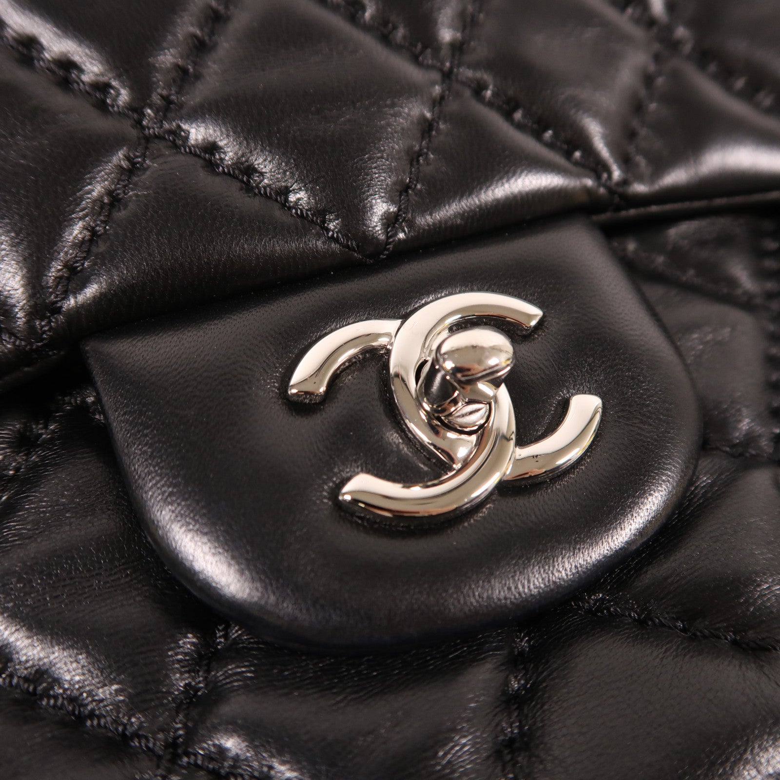 CHANEL CC SHW Shoulder Bag 2Way Handbag Lambskin Leather Black