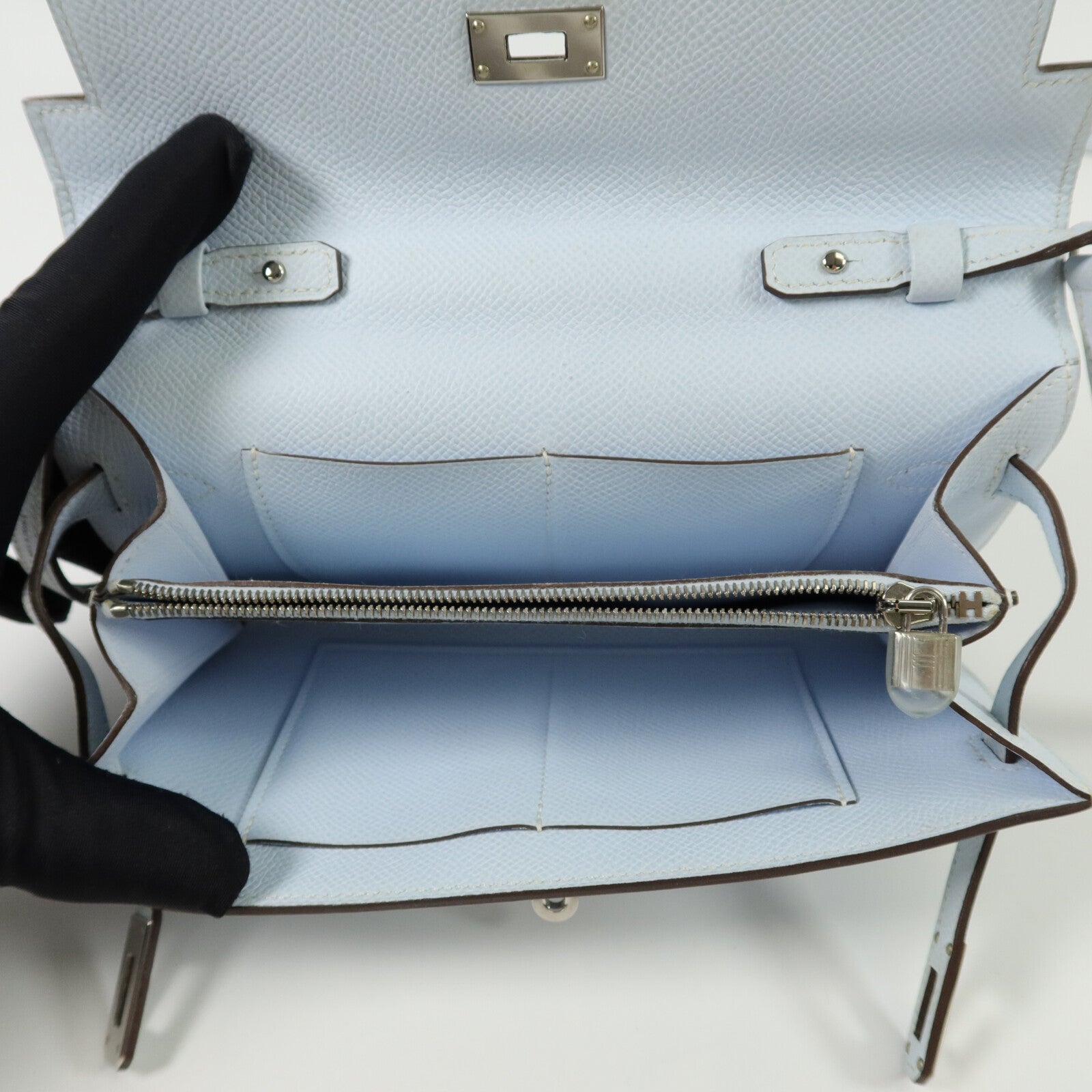 HERMES Epsom皮革Kelly To Go肩背袋Bleu Brume