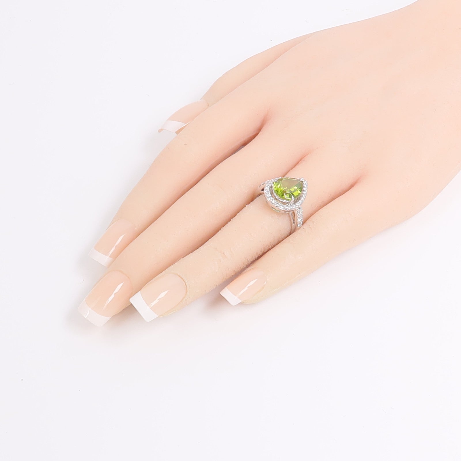 JEWELRY 18K白金Peridot Diamond Ring橄欖石/鑽石戒指