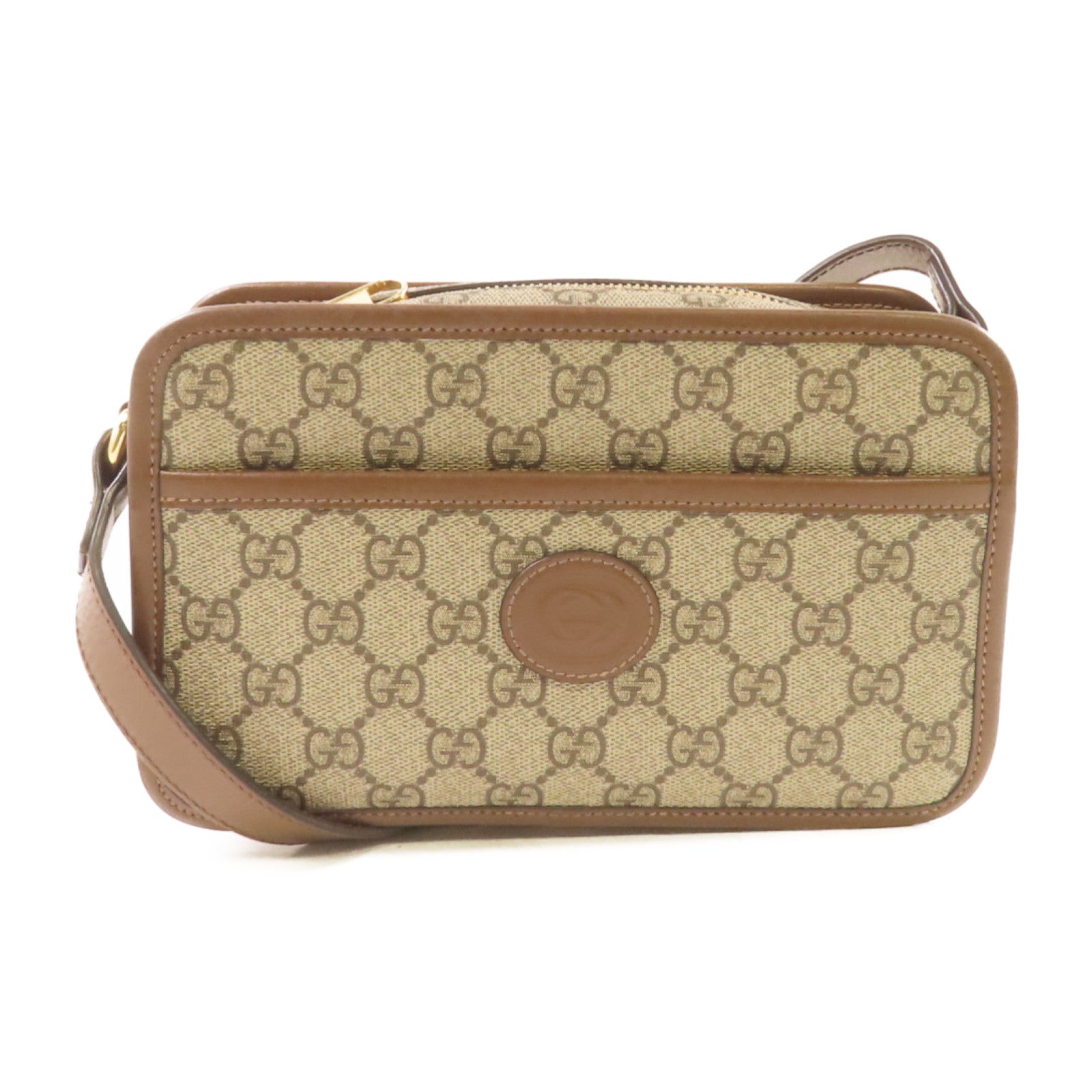 GUCCI 塗層帆布Interlocking G Shoulder Bag金扣肩背袋啡色
