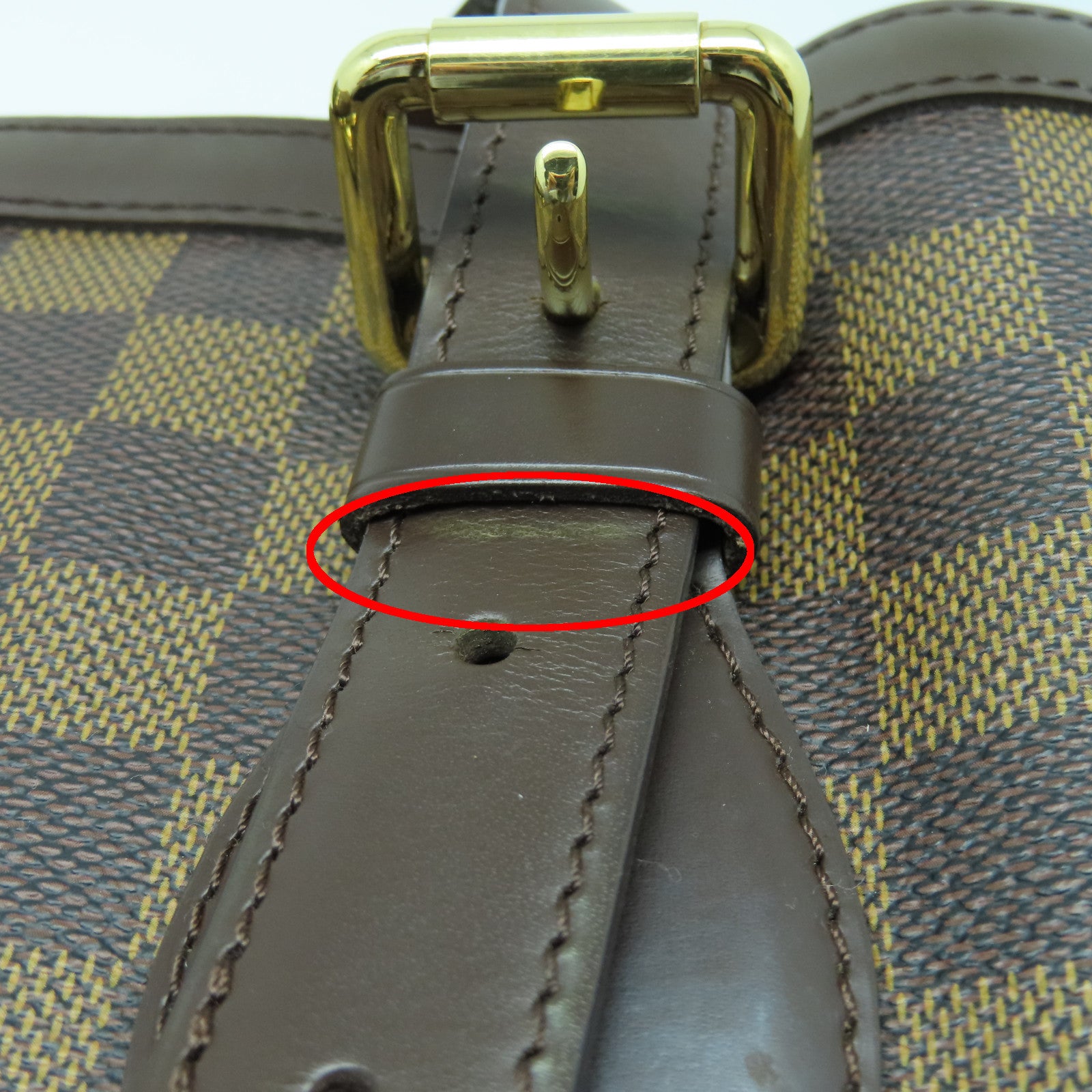 LOUIS VUITTON Damier Hampstead MM金扣手挽袋棕色/红色