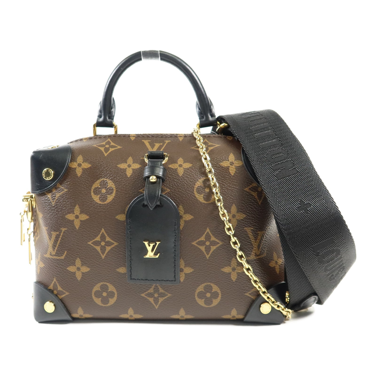 LOUIS VUITTON Monogram Petite Malle Souple金扣手挽肩背兩用袋棕色