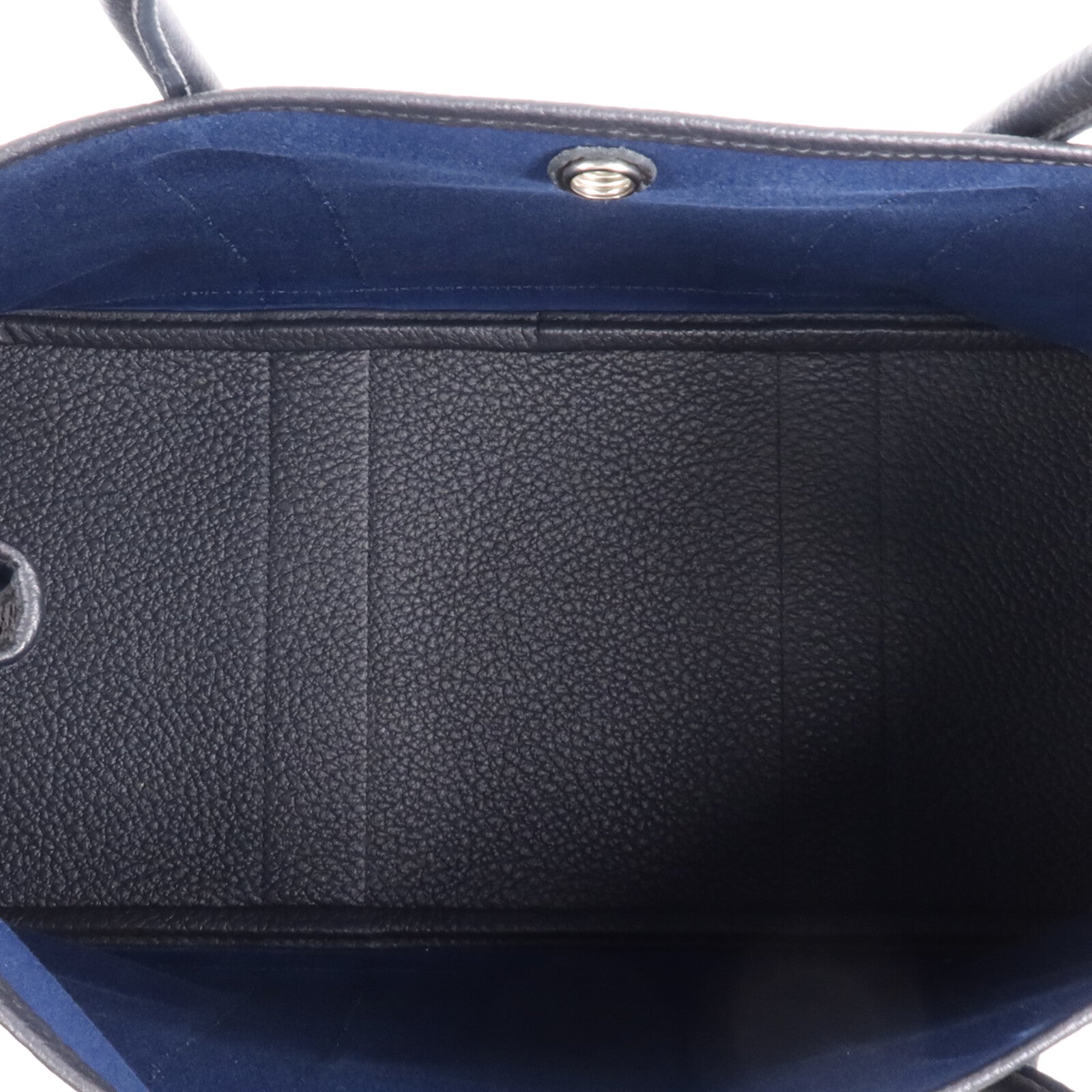HERMES 帆布/皮革Garden Party PM銀扣手挽袋Leder Blue
