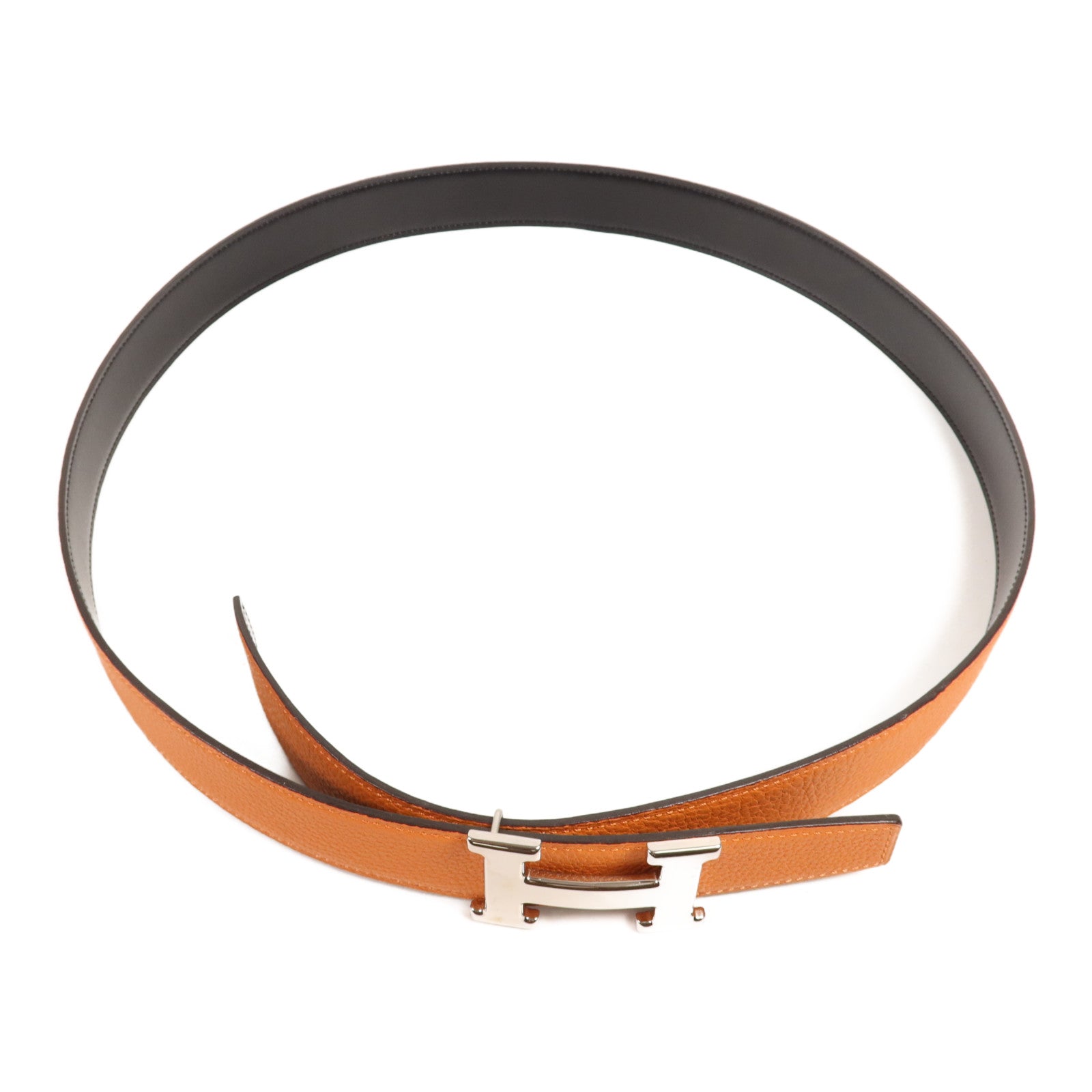 HERMES Clemence皮革Belt 105cm銀扣皮帶Orange