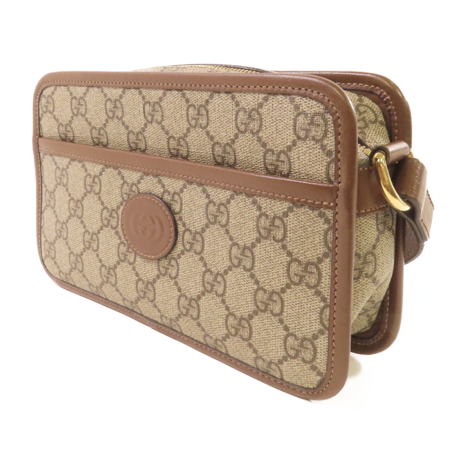 GUCCI 塗層帆布Interlocking G Shoulder Bag金扣肩背袋啡色