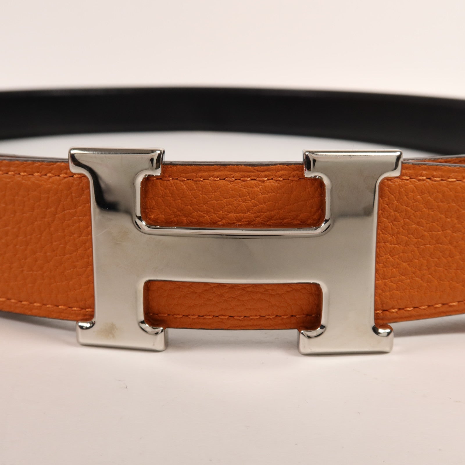 HERMES Clemence皮革Belt 105cm銀扣皮帶Orange