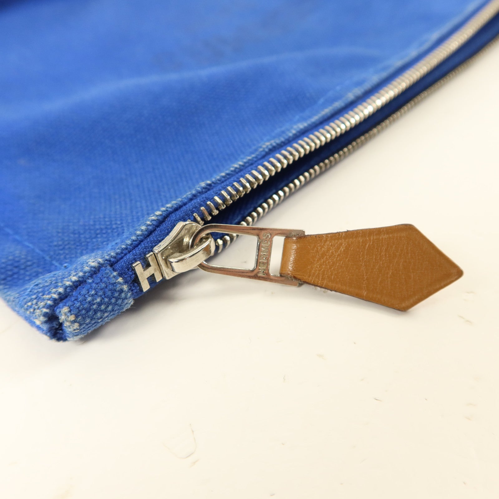 HERMES 帆布Trousse Flat Pouch銀扣小袋
